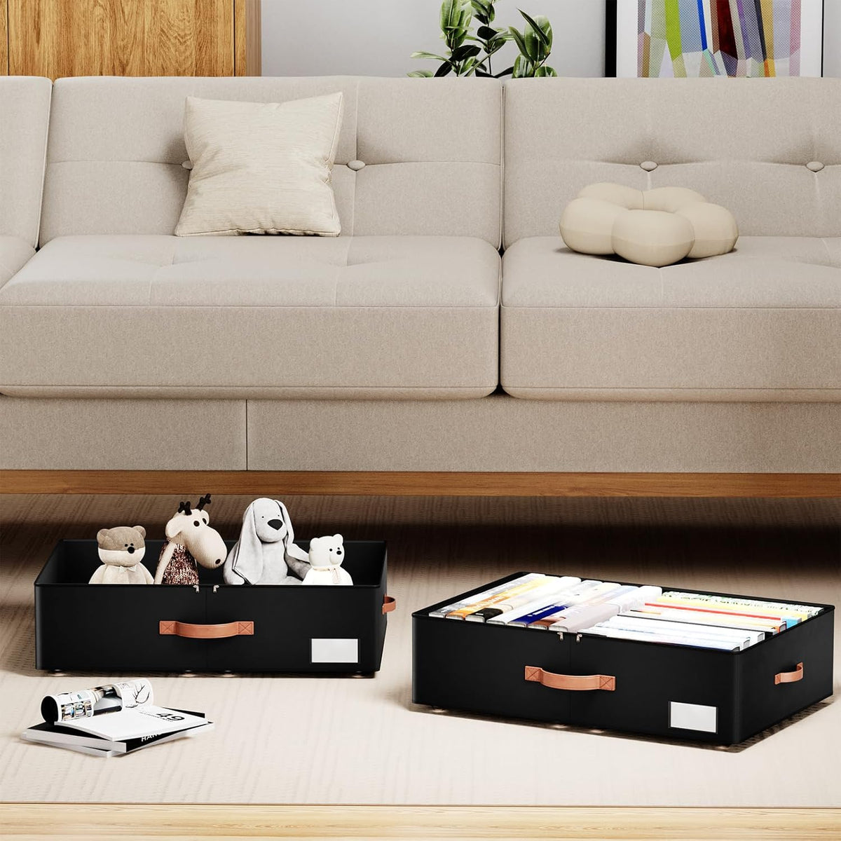 Underbed Storage With Wheels,Large Capacity 7.5 inches Height Storage Bins,Rolling Underbed Shoe