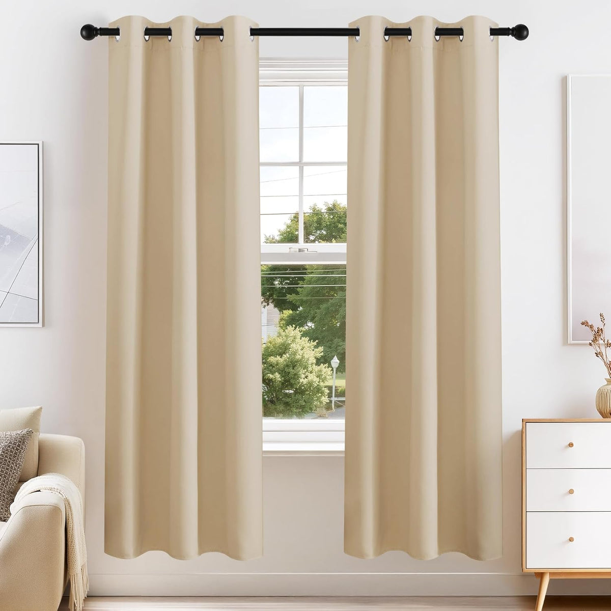 PONY DANCE Beige Window Curtains - Home Decoration Solid Window Treatments Room Darkening Thermal