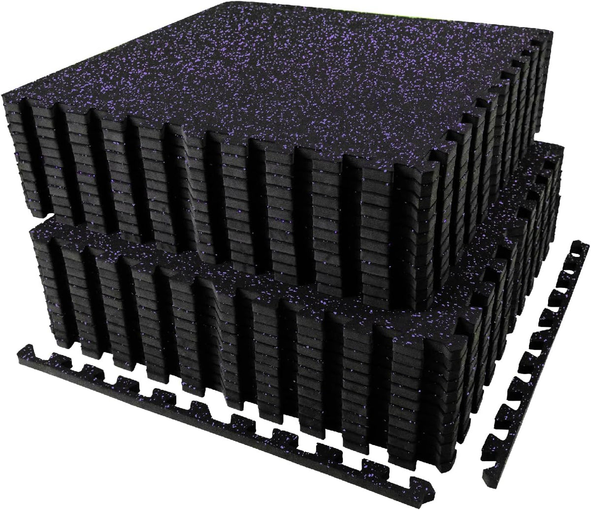 AIRHOP 0.56in Thick 96 Sq Ft Exercise Equipment Mats, 24 Tiles Upgraded Rubber Top with High
