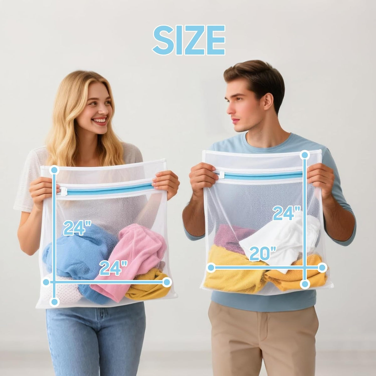4 Pcs Large Mesh Laundry Bags for Delicates Intimates Lingerie with Zipper 2 Pcs 20” x 24”, 2 Pcs