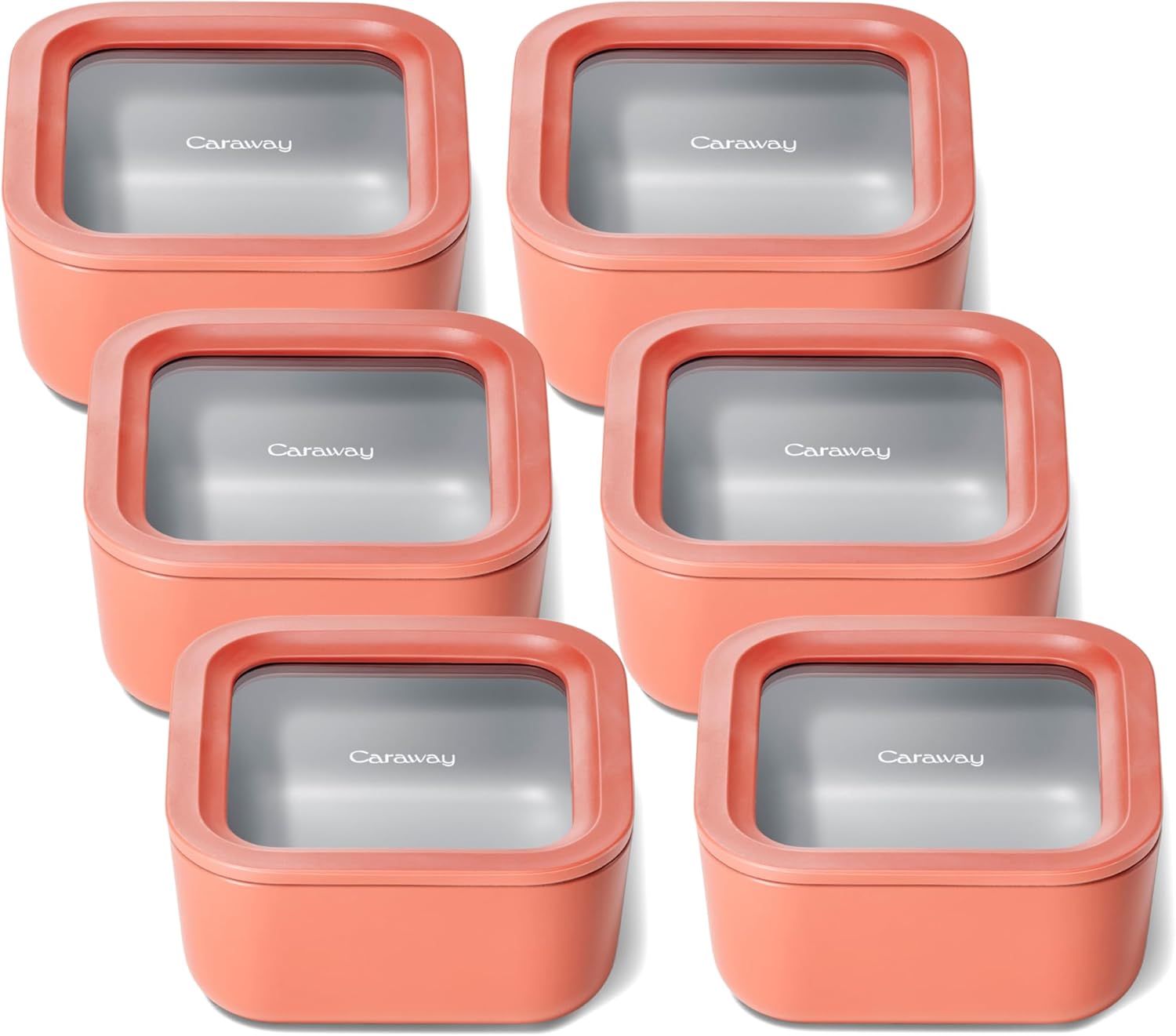 Caraway 6pc Glass Food Storage Set – 4.4 Cup Food Containers (6) - Ceramic Coated - Non Toxic, Non