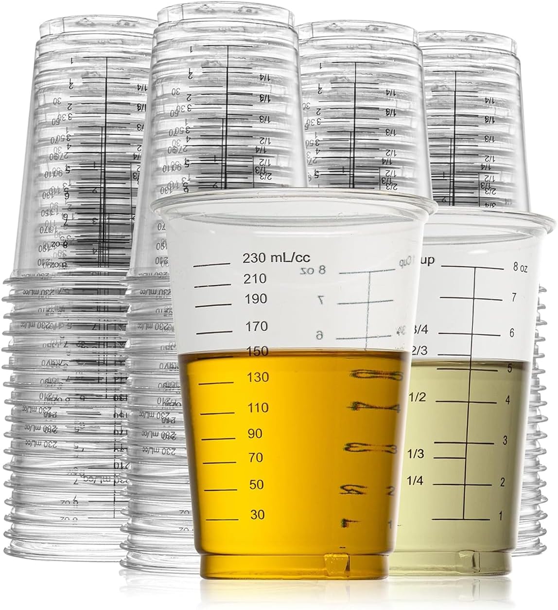 Prestee 50 Disposable Measuring Cups 8 oz - Plastic Paint Measuring Cups and Disposable Mixing Cups