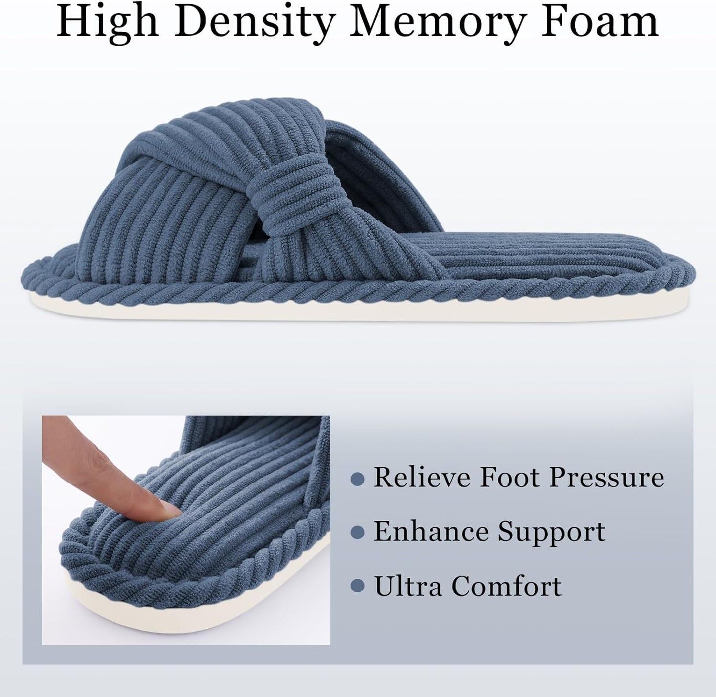 Evshine Summer House Slippers for Women Corduroy Cross Bow Indoor Slippers Open Toe Slip On Bedroom