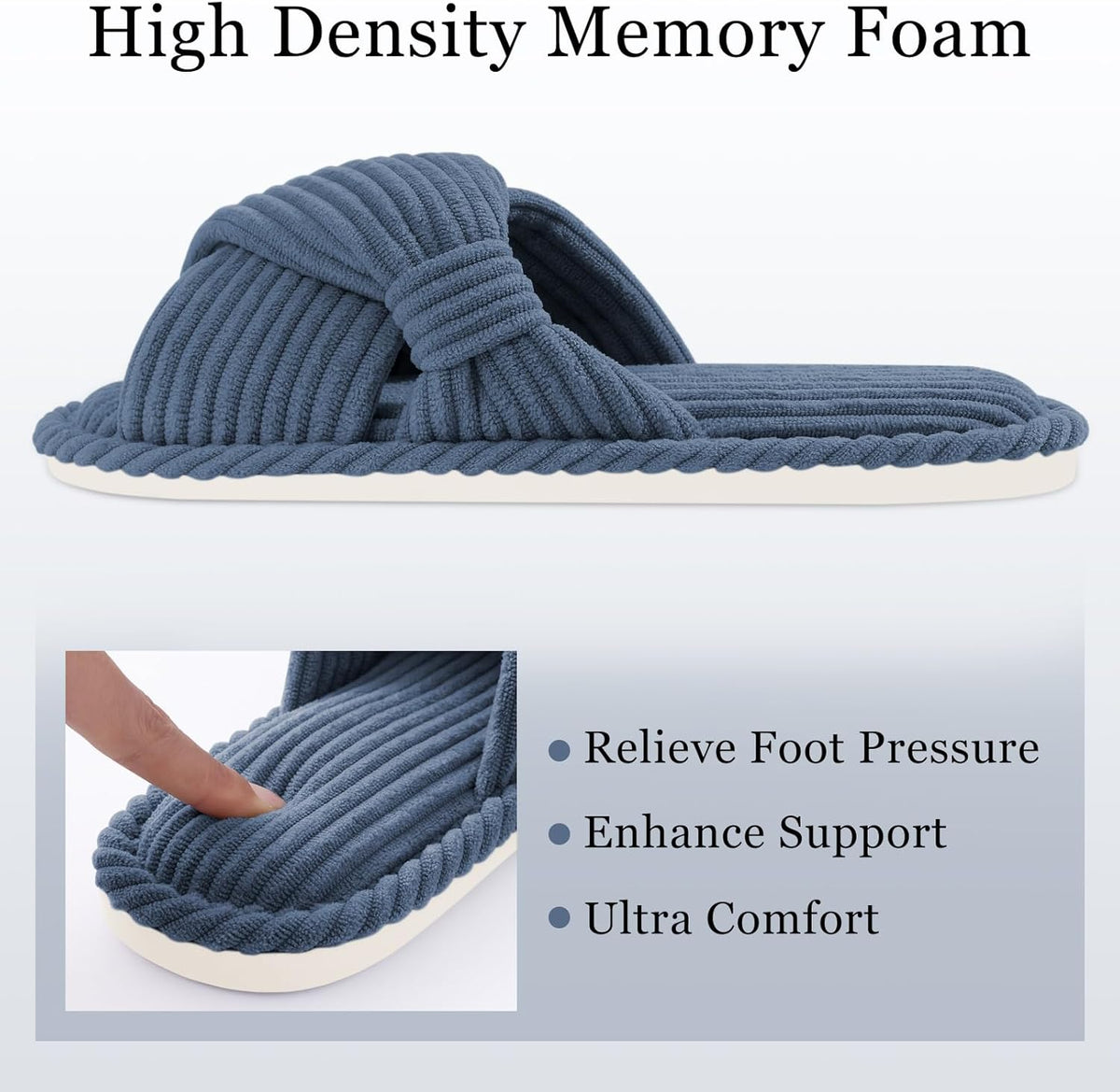Evshine Summer House Slippers for Women Corduroy Cross Bow Indoor Slippers Open Toe Slip On Bedroom