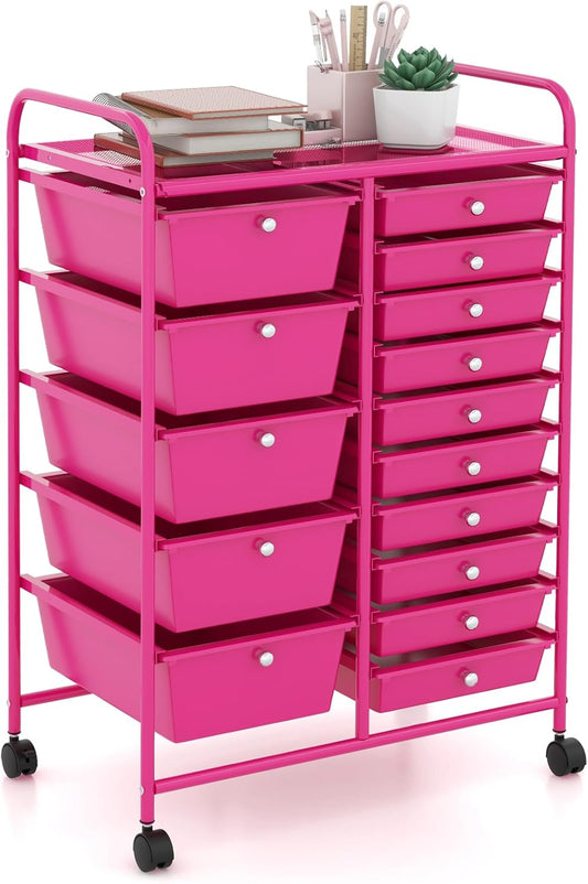 GOFLAME 15-Drawer Rolling Storage Cart, Multipurpose Movable Organizer Cart, Utility Cart for Home