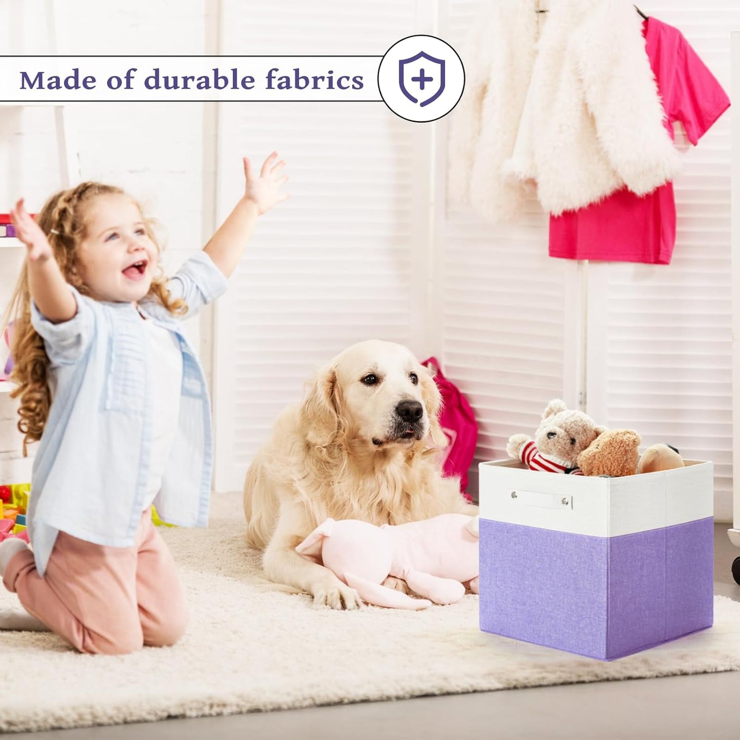 13 x 13 Inch Fine Linen Storage Bins with Handles，Fabric Cube Boxs，Collapsible Basket Organizers