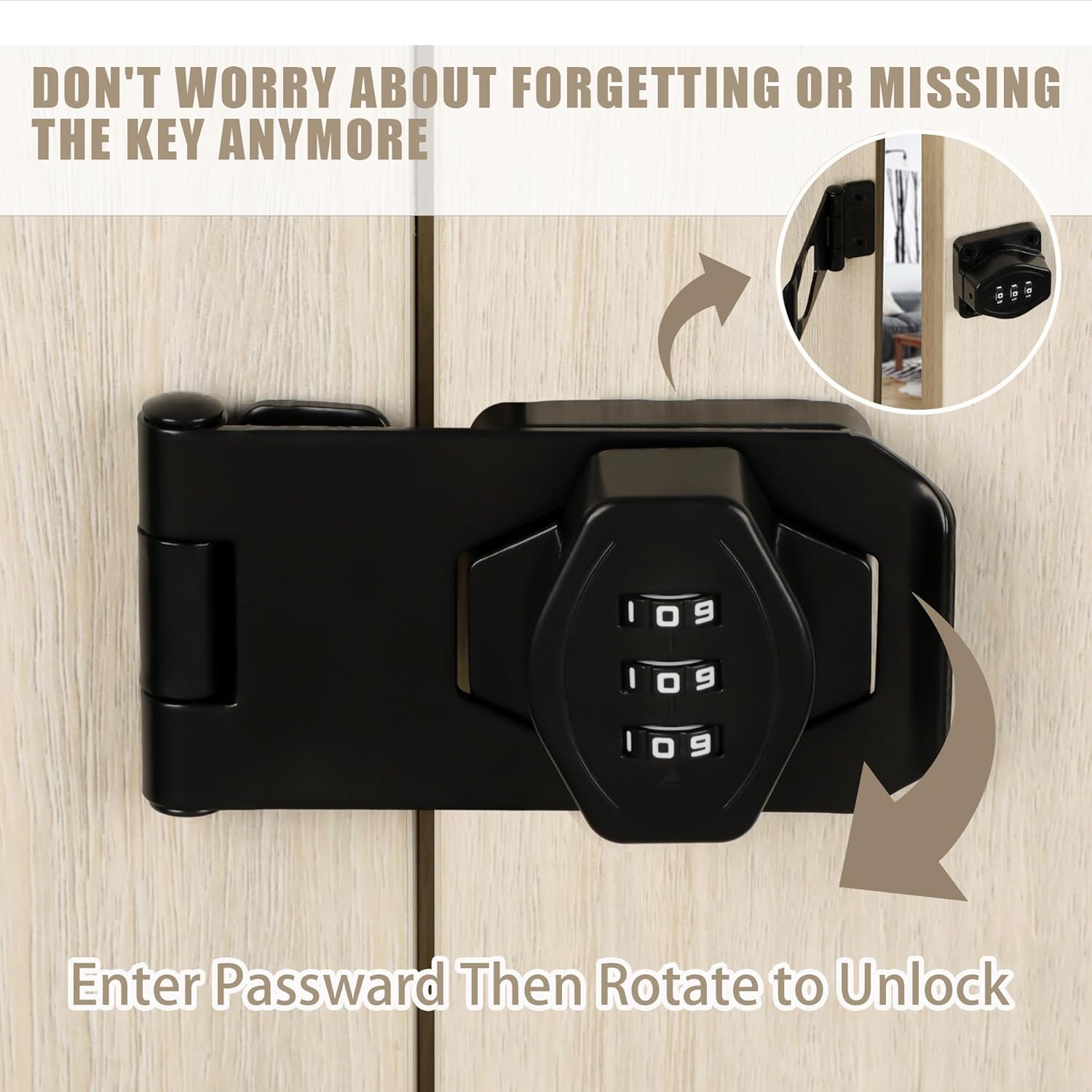 Password Rotary Hasp Locks, Digit Combination Lock Door Security Slide Latch Door Lock for Drawers