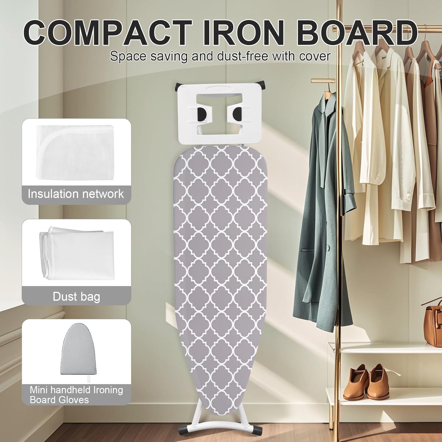 Ironing Board,Foldable Ironing Board Adjustable Height Compact Iron Board Thick Steel Tube Iron