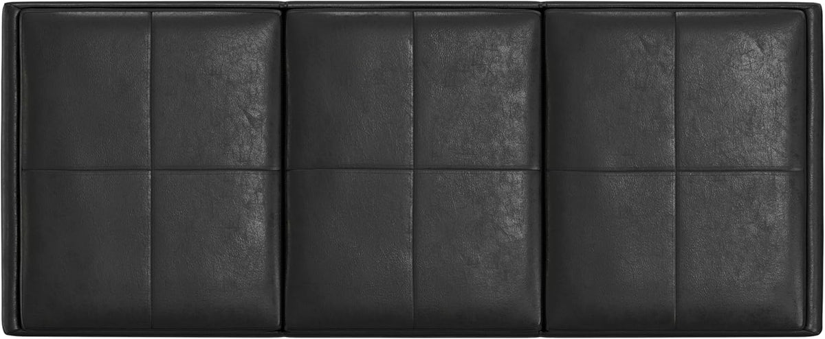 SIMPLIHOME Avalon 42 inch Wide Contemporary Rectangle Storage Ottoman in Distressed Black Vegan