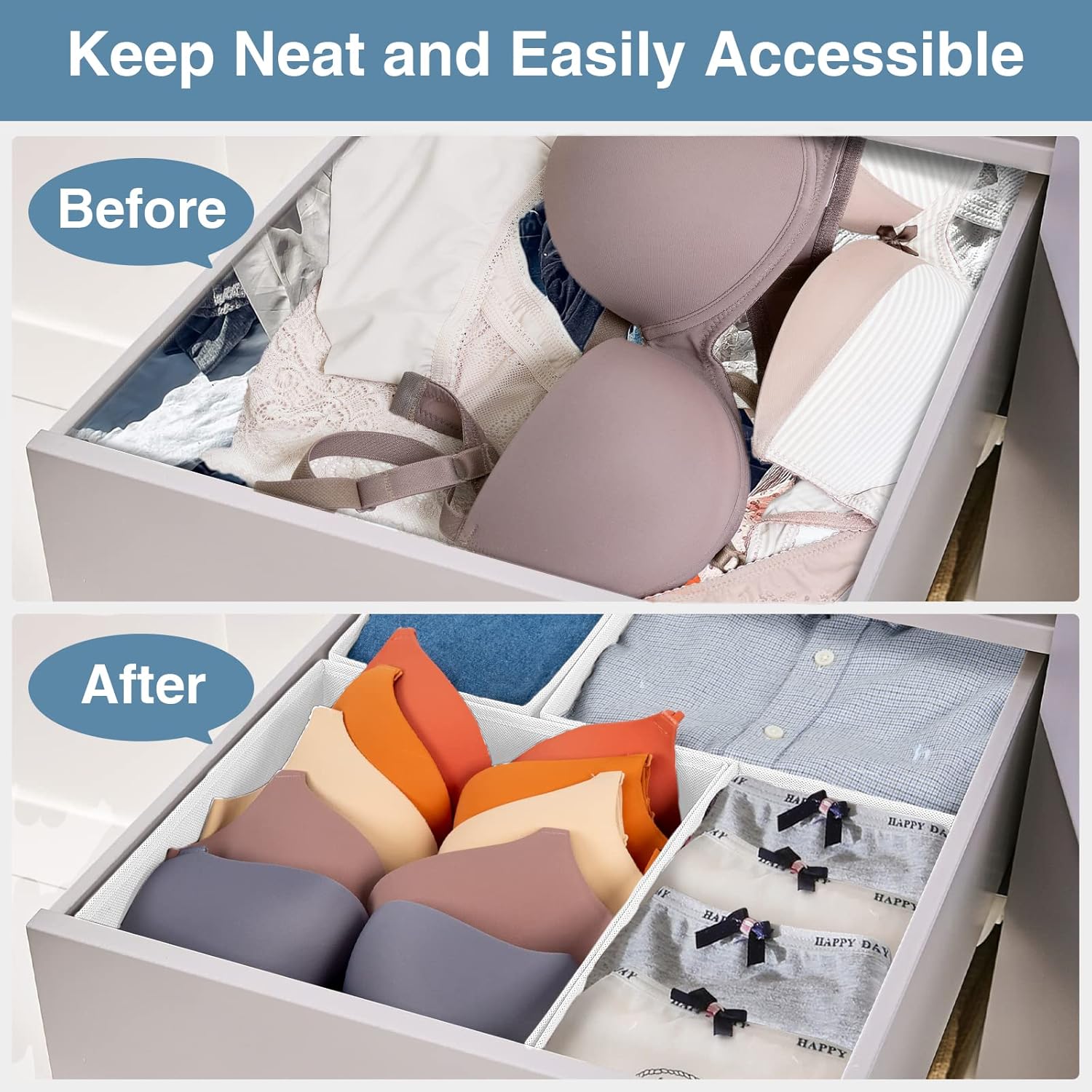 Criusia Drawer Organizer Clothes, 8 Pack Underwear Drawer Organizer, Foldable Closet Organizers and