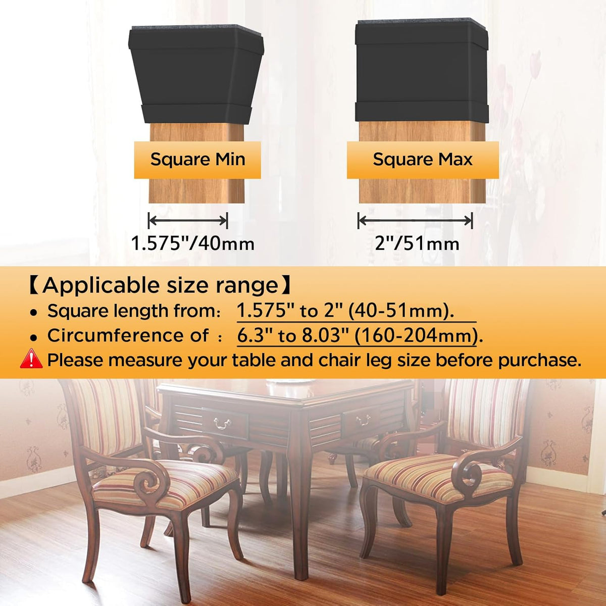 16 PCS Square Chair Leg Floor Protector, Silicone Chair Leg Cover, Furniture Leg Protectors with