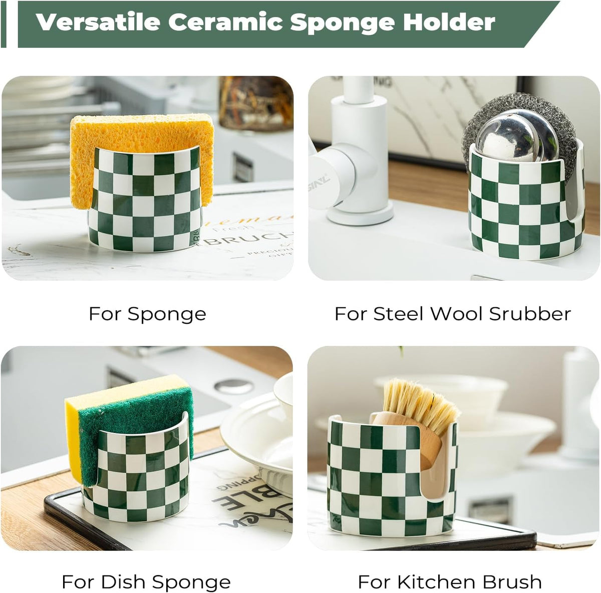 Ceramic Kitchen Sponge Holder, Dish Sponge Holder Suitable for Scrubby Farmhouse Dish Rack Brush
