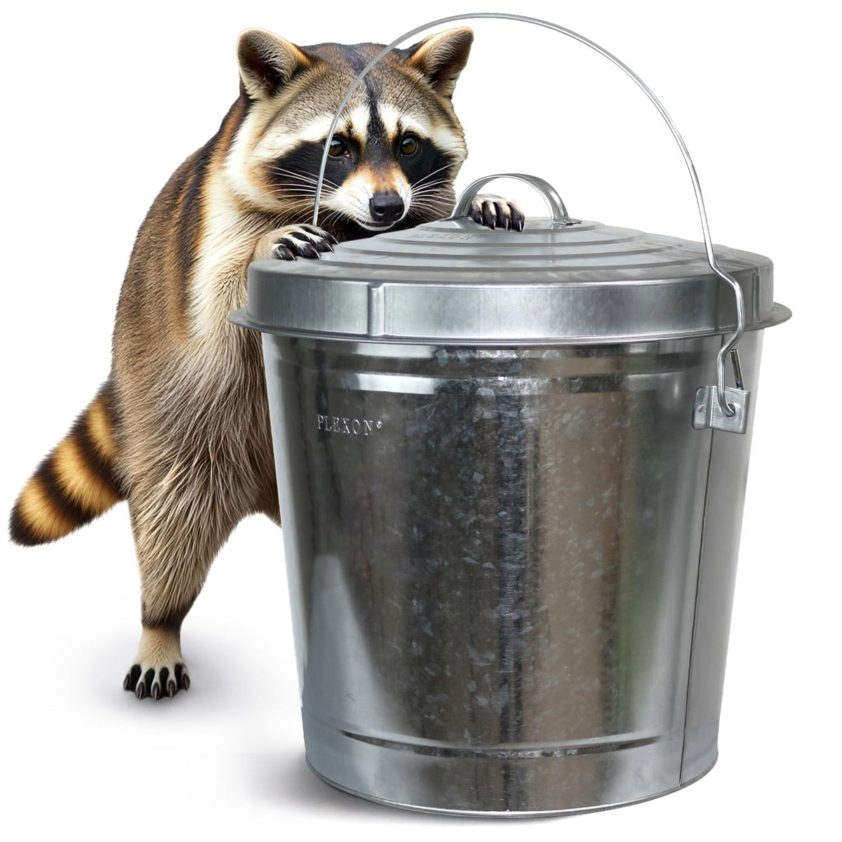 Plexon 10 Gallon Trash Can with Lid Outdoor Galvanized Metal Bucket with Locking Lid for Poultry