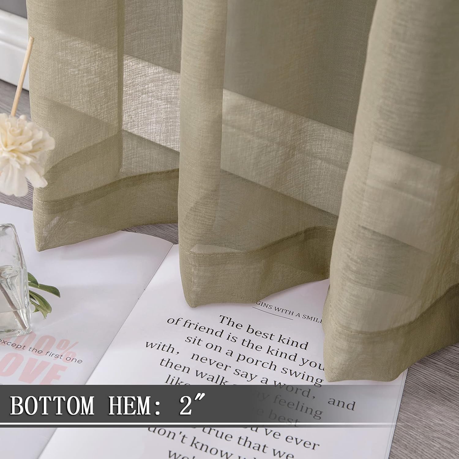 Tollpiz Sheer Curtains Bedroom Linen Textured Curtain Sheers Light Filtering Voile Rod Pocket