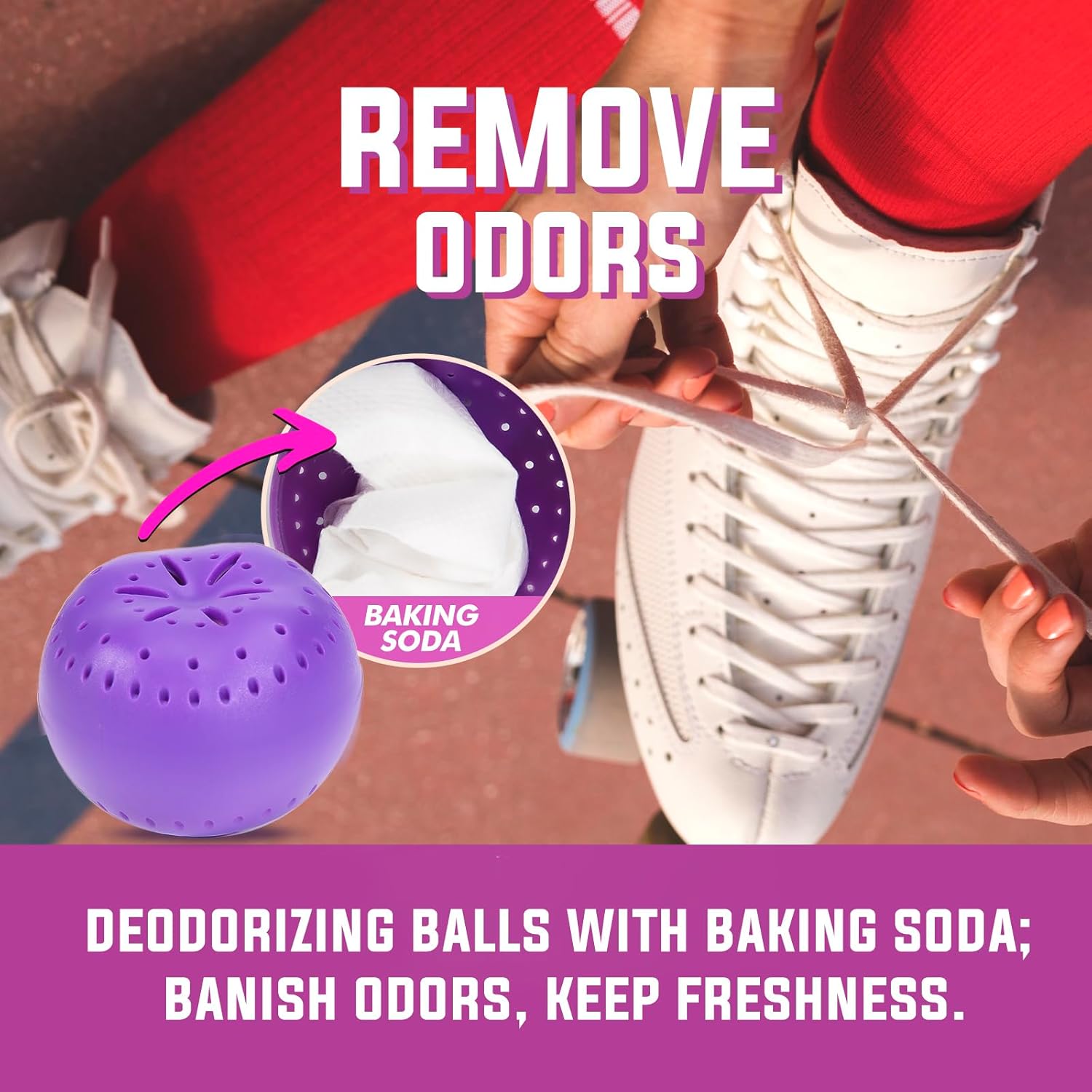 4 Pack Baking Soda Deodorizers, Lavender Scent Shoe Deodorizer Balls, Air Freshener for Home, Odor