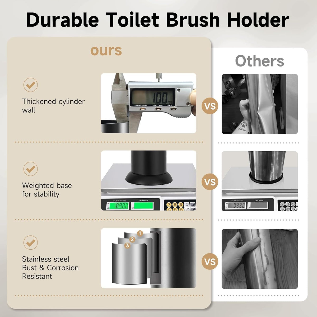 Black Toilet Brush and Holder，Extra Long Handled Toilet Brush for Bathroom，Stainless Steel Heavy