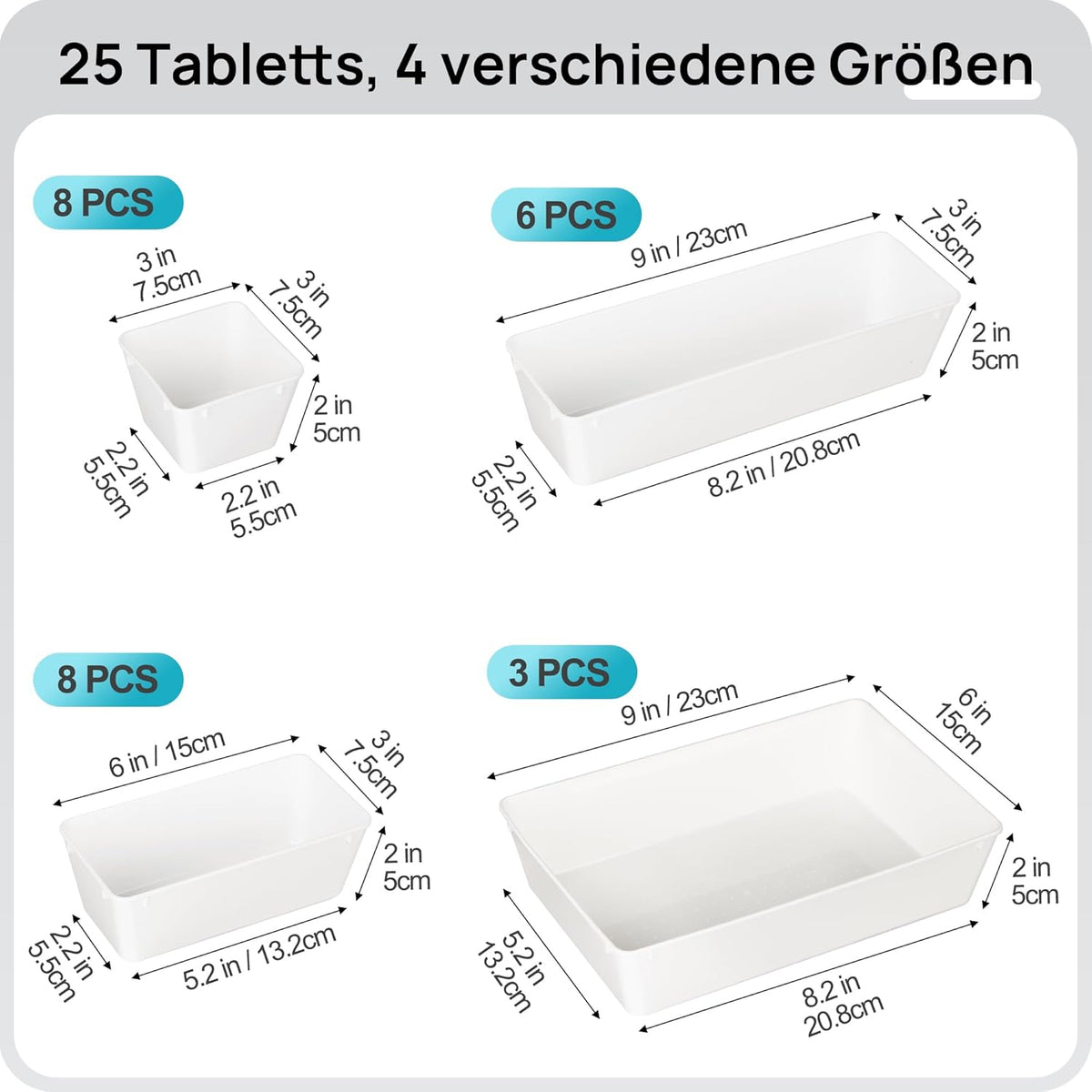 Vtopmart 25 PCS Plastic Drawer Organizers Set, 4-Size Versatile Bathroom and Vanity Drawer