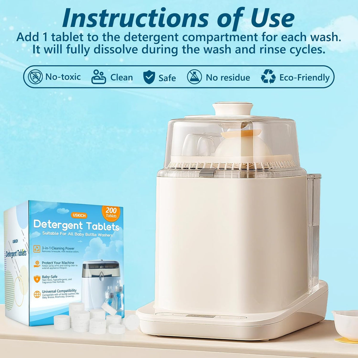 200Pcs Detergent Washing Tablets for Momcozy,Deep Cleaning Baby Brezza Bottle Washer,Compatible