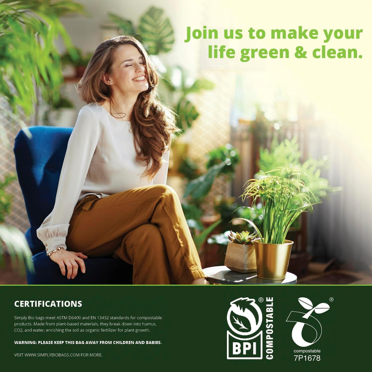 Simply Bio 3 Gallon Compostable Trash Bags Liners Drawstring, Heavy Duty Extra Thick 1 Mil, 11.36