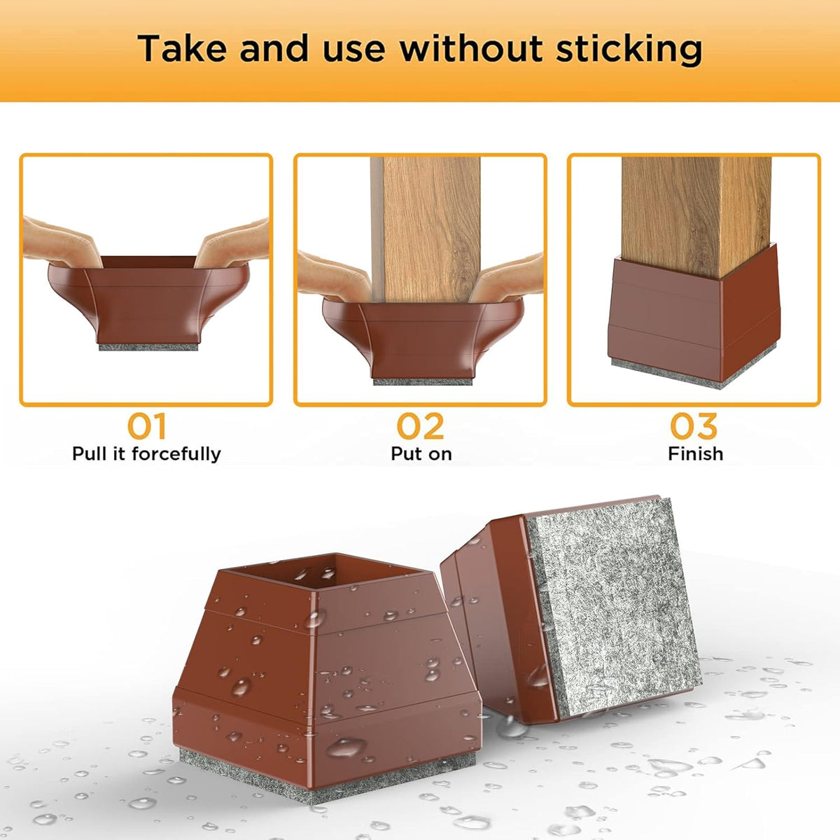 Square Chair Leg Protectors for Hardwood Floors, 16 Pcs Silicone Felt Furniture Leg Cover,(Brown 1