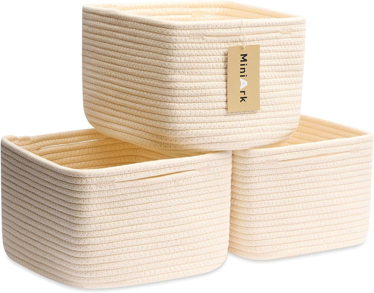 Small Organizing Baskets for Cubes Shelf, 9.7x9.7x7.1 Inch Rope Woven Storage Bins for Nursery