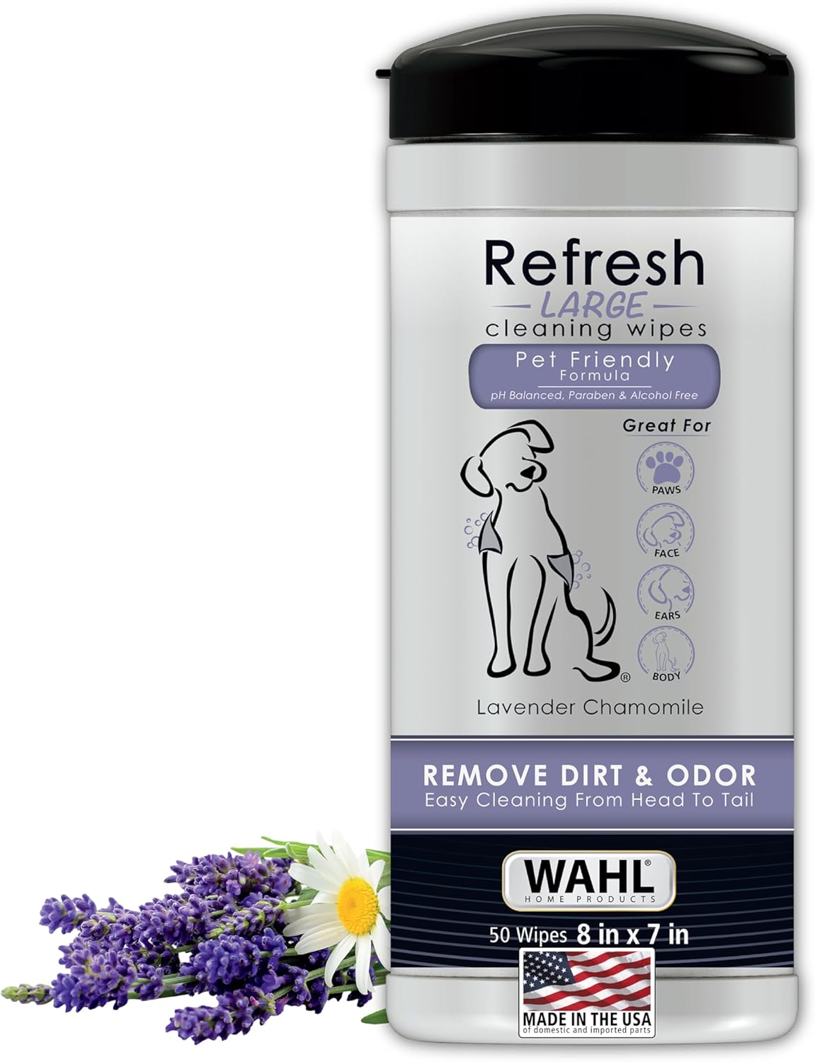 Wahl USA Pet Refresh Lavender Cleaning Wipes for All Dog Breeds - Use on Ears, Nose, Paws, Bottom