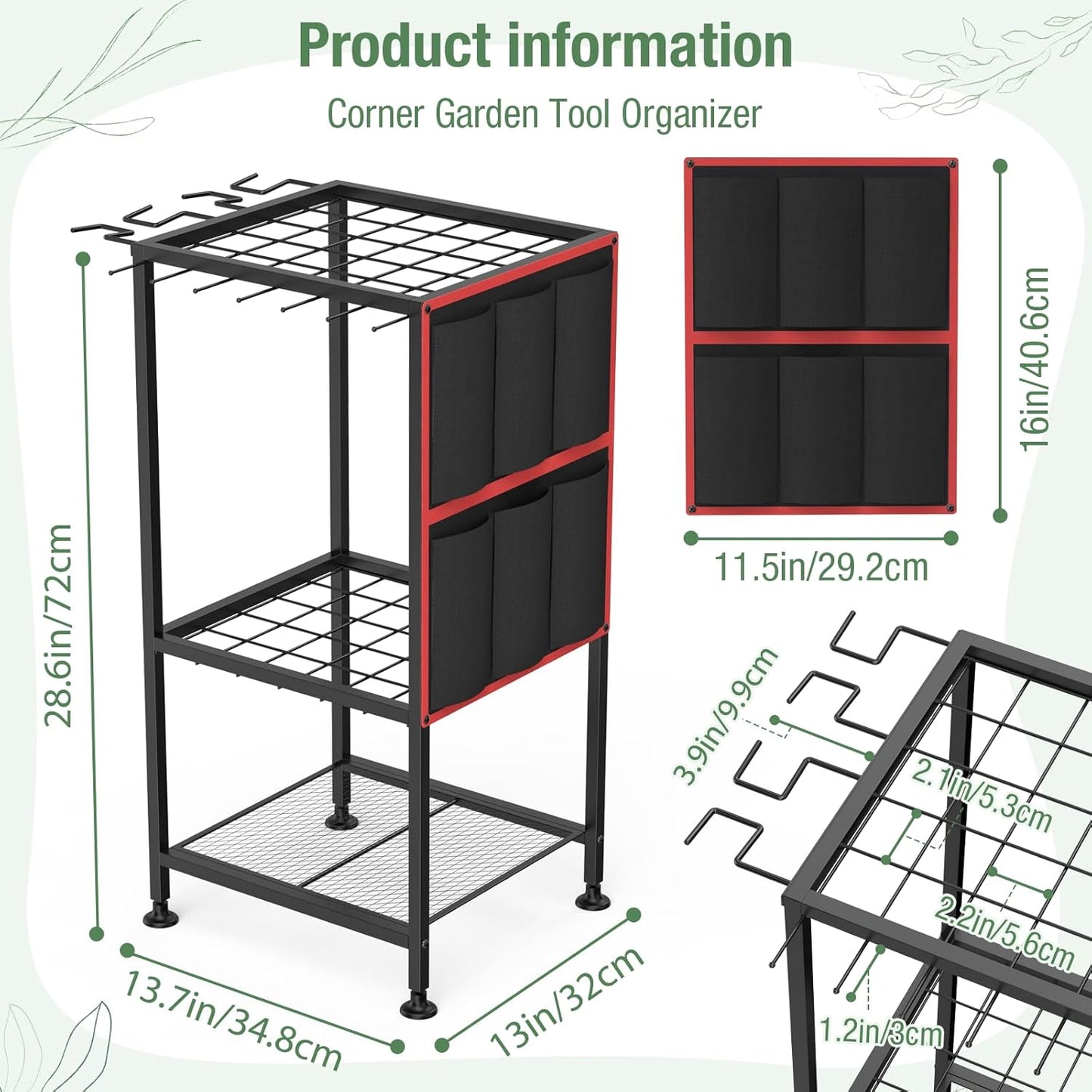 Garden Tool Organizer,Metal Yard Tool Organizer,Holds 50 Long-Handled Tools/Rakes/Brooms,Side