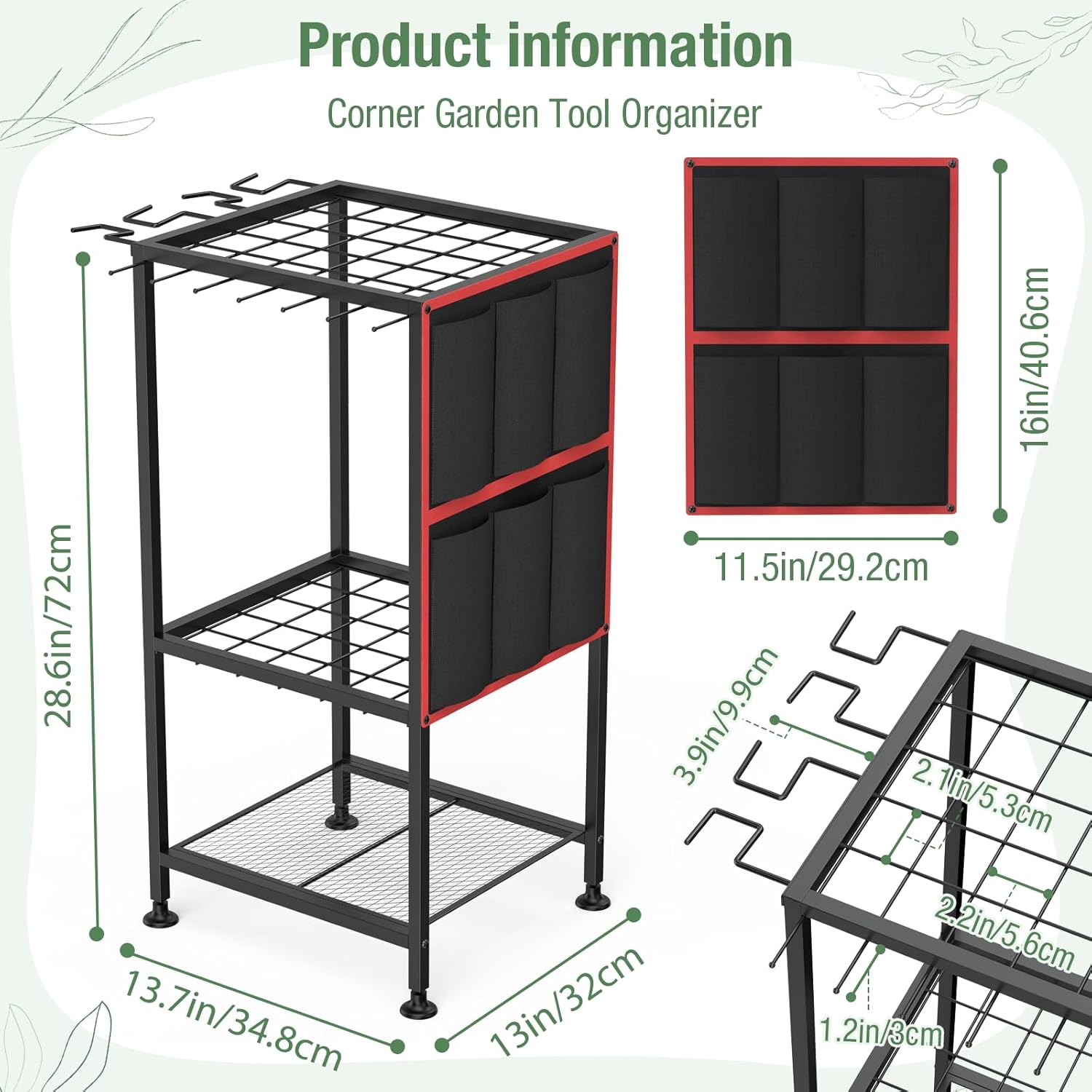 Garden Tool Organizer,Metal Yard Tool Organizer,Holds 50 Long-Handled Tools/Rakes/Brooms,Side
