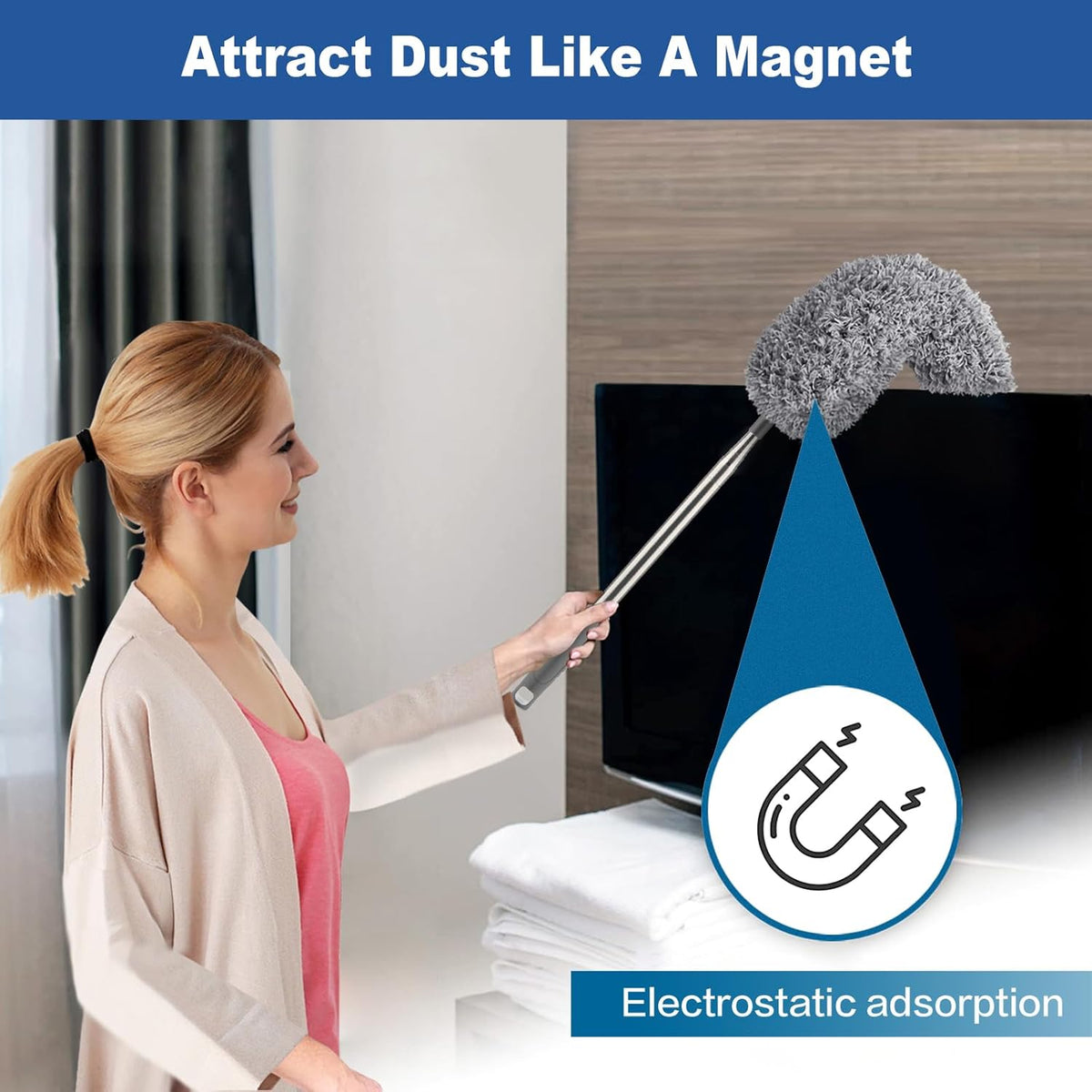 FUUNSOO Microfiber Feather Duster, Duster with Extension Pole 30-100 Inches,Ceiling Fan Cleaner