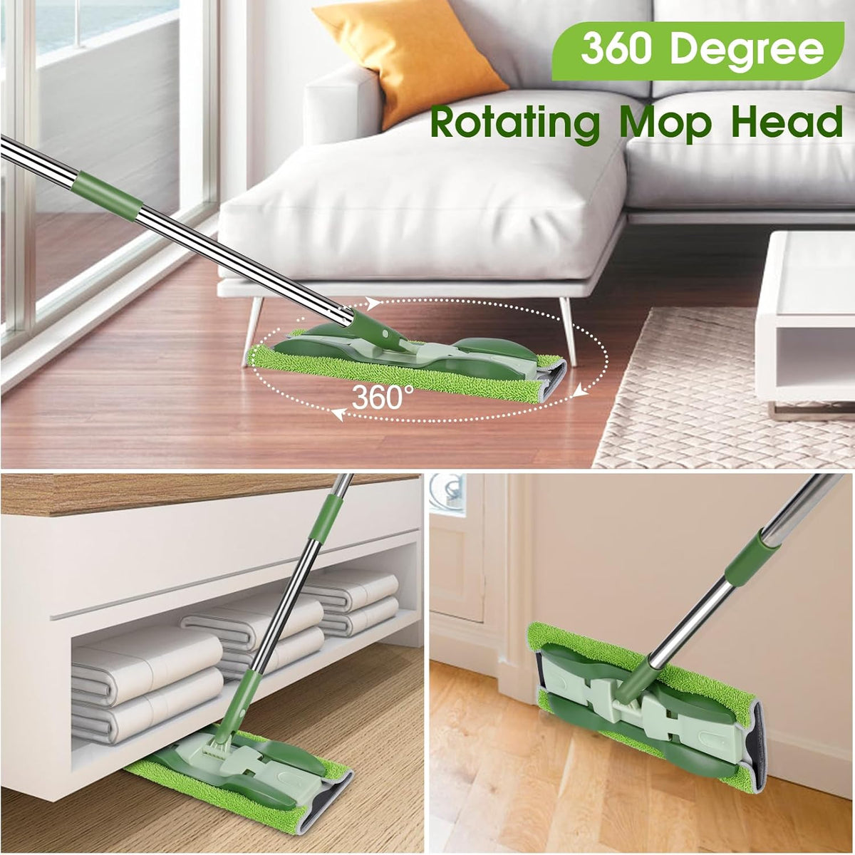MASTERTOP Microfiber Mop - Flat Floor Mops Wet Dry Dust Mop with 4 Washable Pads & 52.4'' Stainless