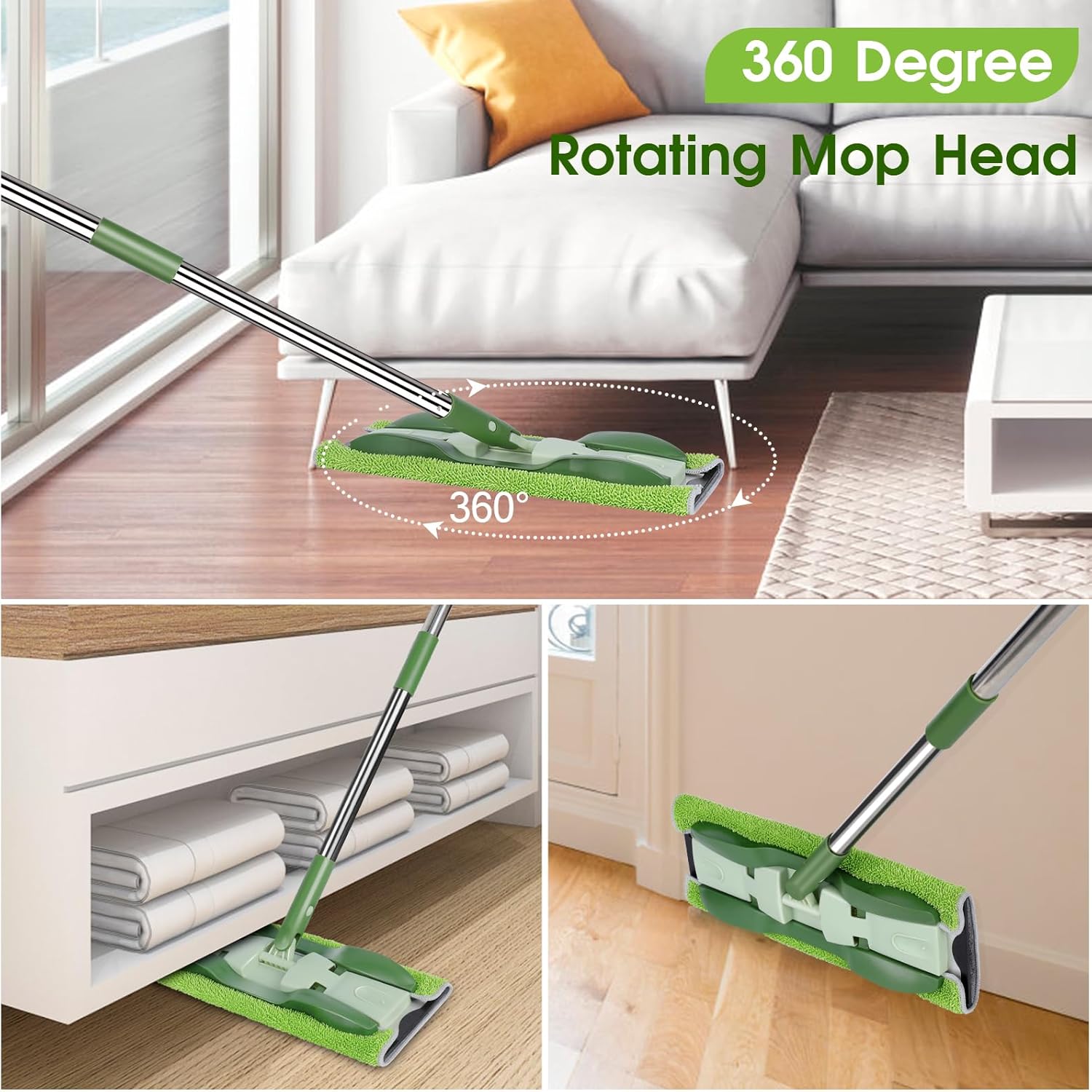 MASTERTOP Microfiber Mop - Flat Floor Mops Wet Dry Dust Mop with 4 Washable Pads & 52.4'' Stainless