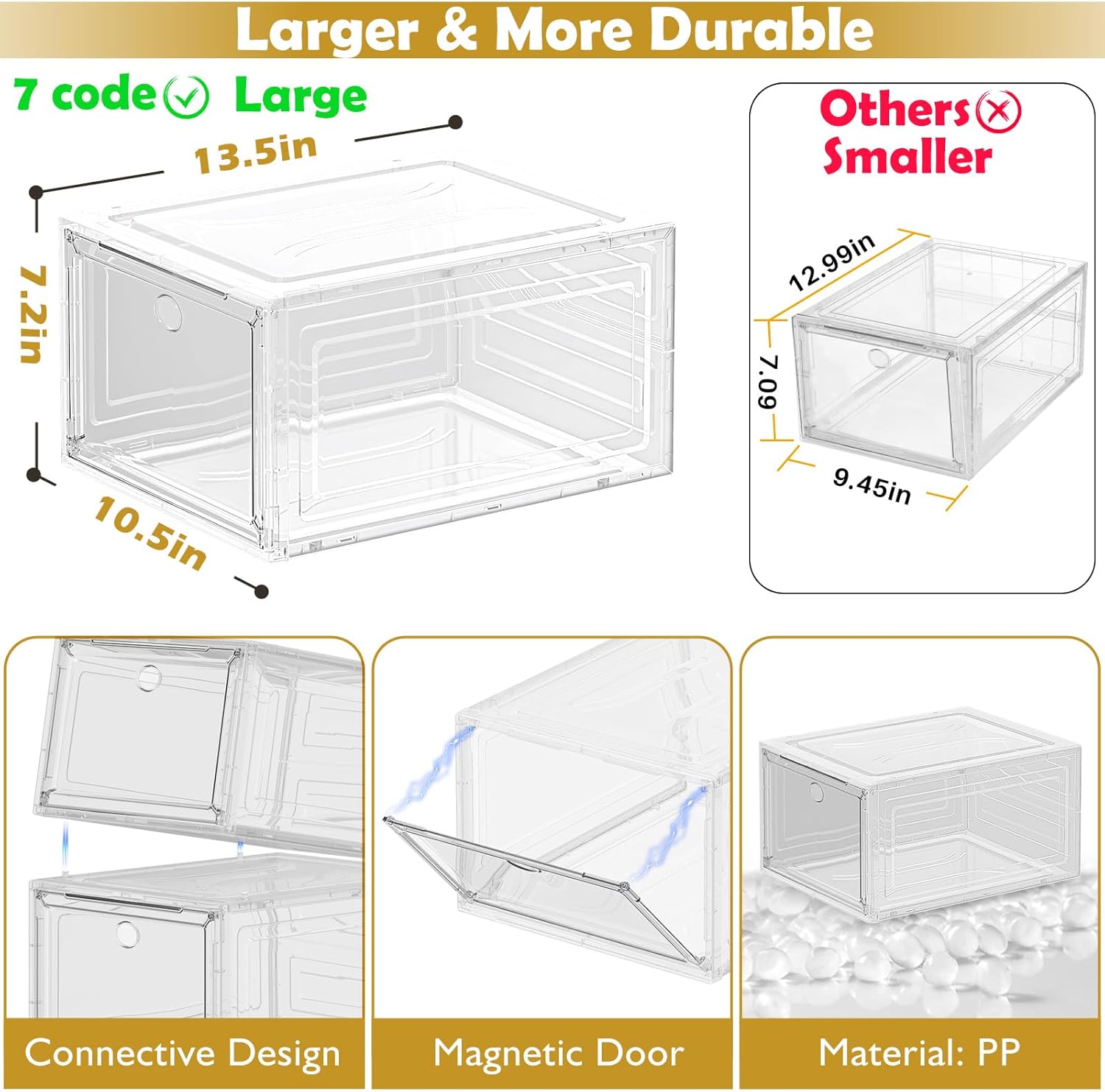 7 code Large Clear Shoe Boxes Organizer【Thicker Material】 Stronger Shoe Box with Magnetic Door