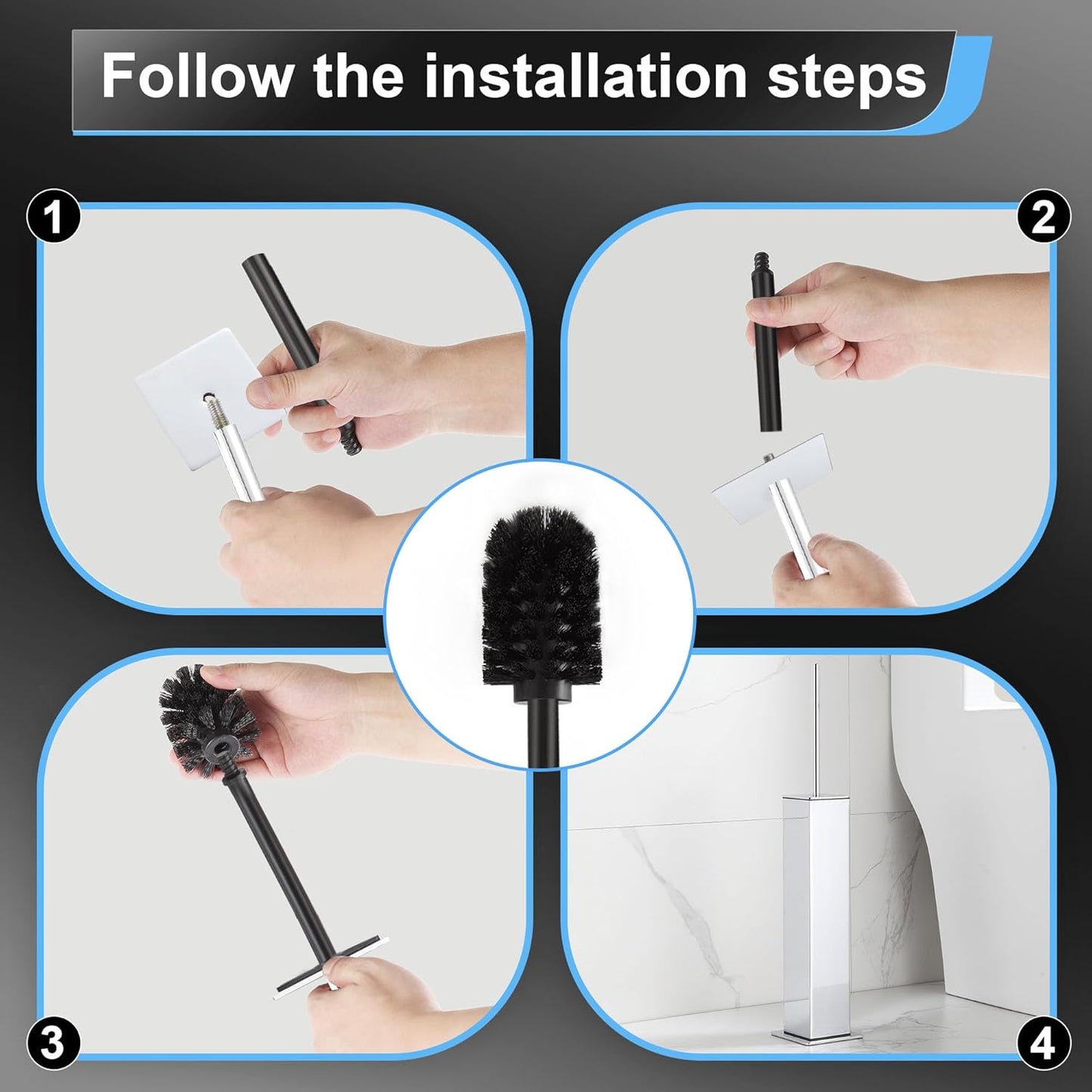 BVL Toilet Brush and Holder Set Chrome Stainless Steel 304 Square Freestanding Toilet Brush for