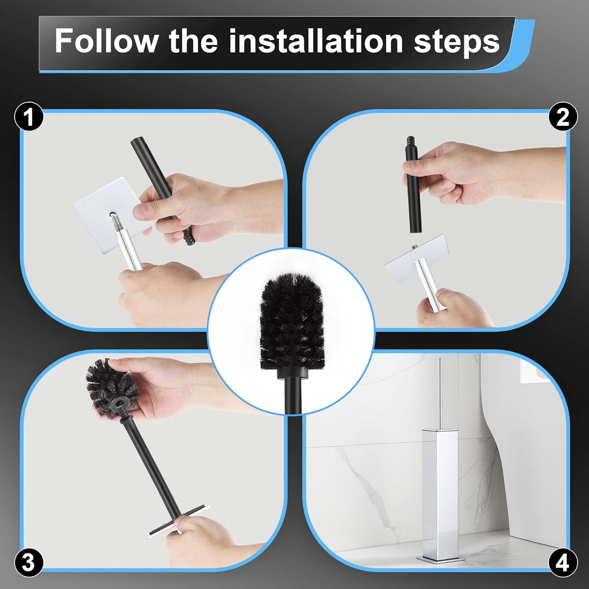 BVL Toilet Brush and Holder Set Chrome Stainless Steel 304 Square Freestanding Toilet Brush for