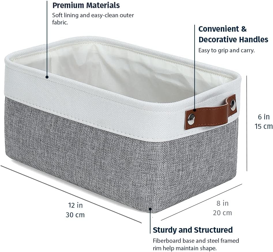 OrganiHaus Small Fabric Storage Bins for Shelves 6 Pack, 12x8in Closet Storage Bins for Shelves
