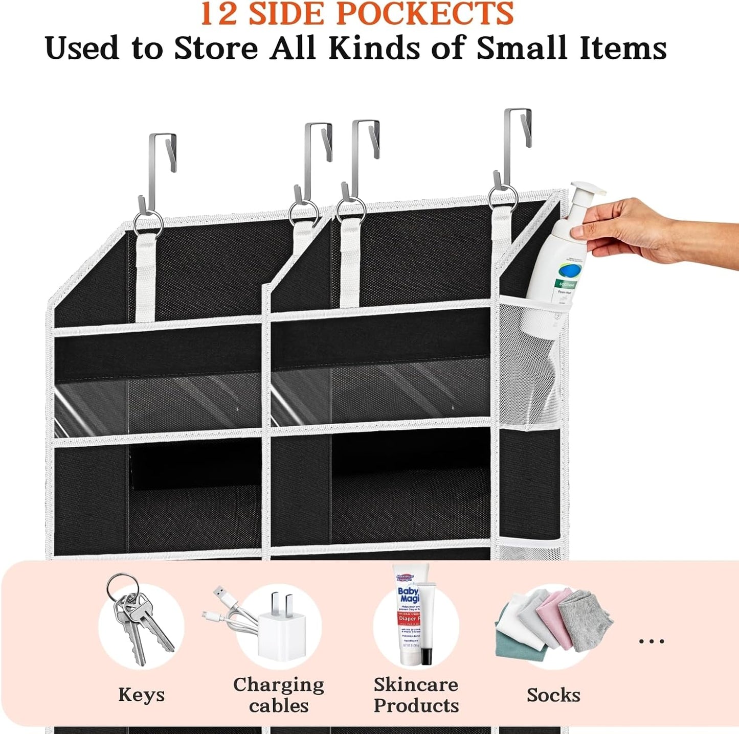 Over The Door Organizer 6 Tiers, Extra Large Behind Door Storage of 12 Compartments, 80 lbs Weight