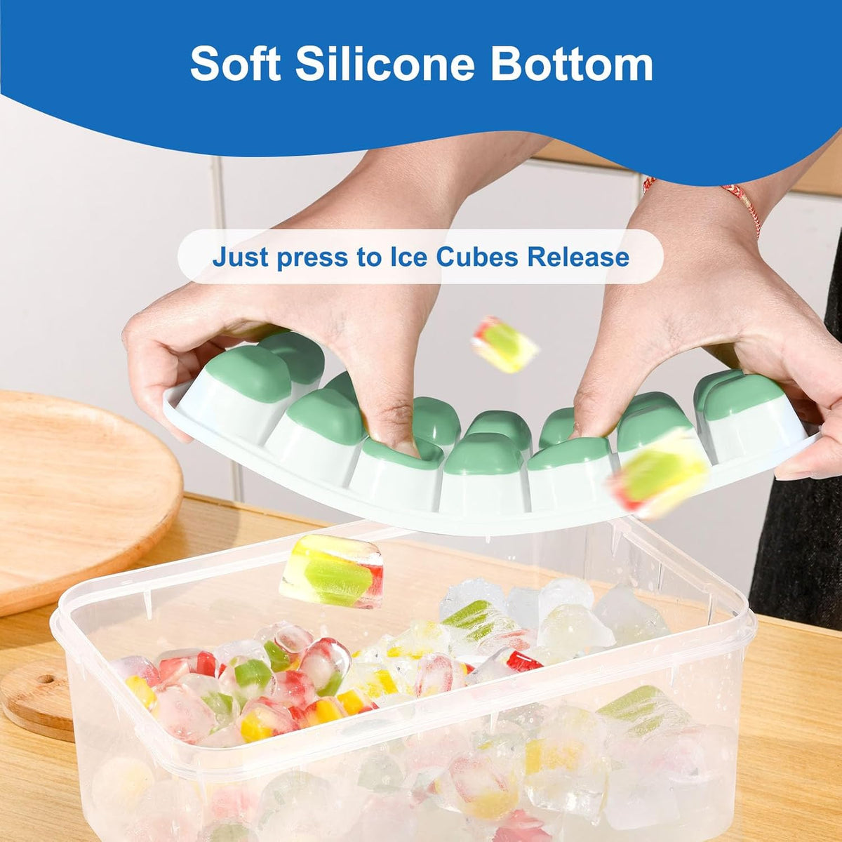 Ice Cube Tray 5 Pack, 60 Cubes (14 per Tray) Silicone Ice Cube Trays with Spill-Resistant Lids