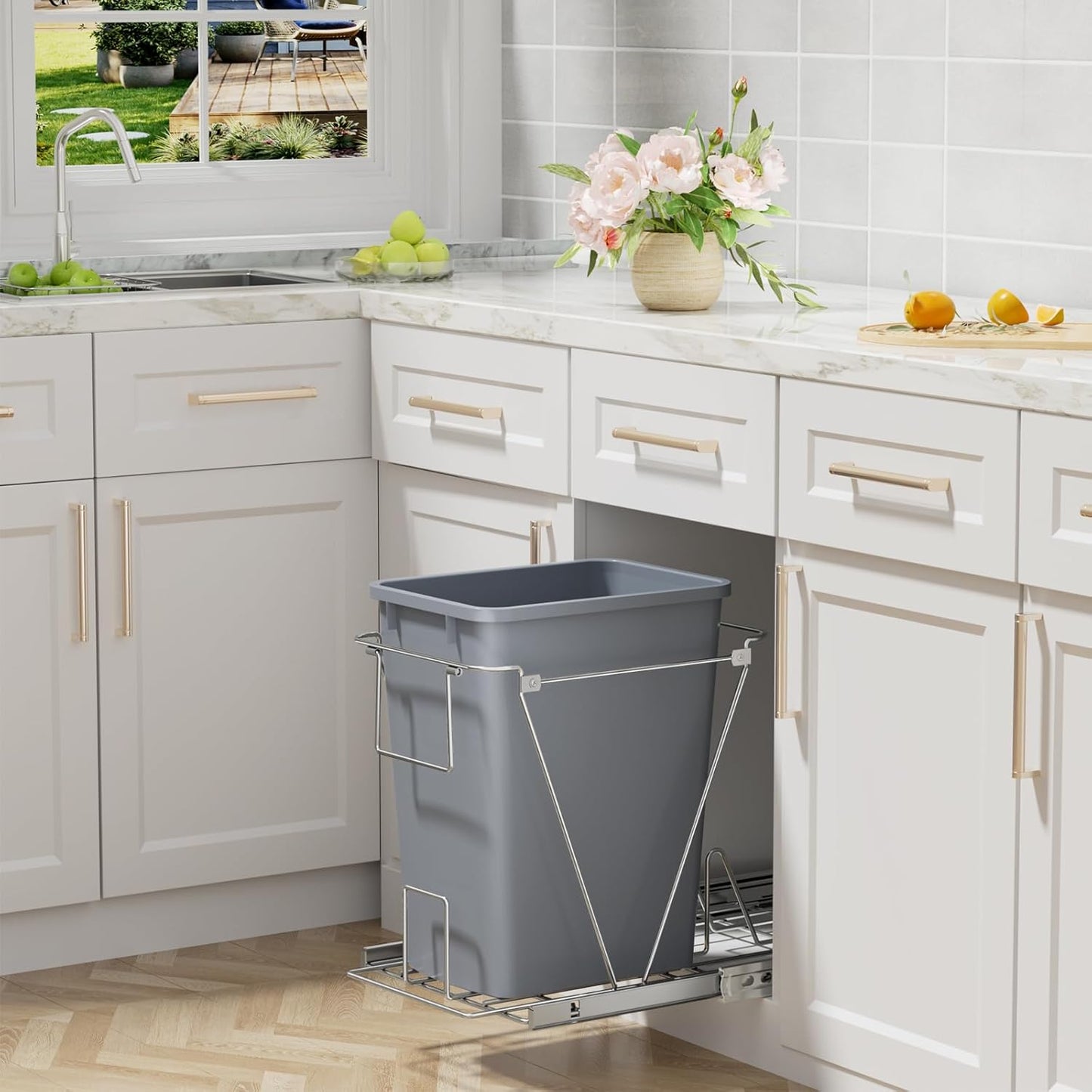 ROOMTEC 35QT Kitchen Trash Can, Lightweight and Sturdy Slim Trash Can, Wastebaskets for Office