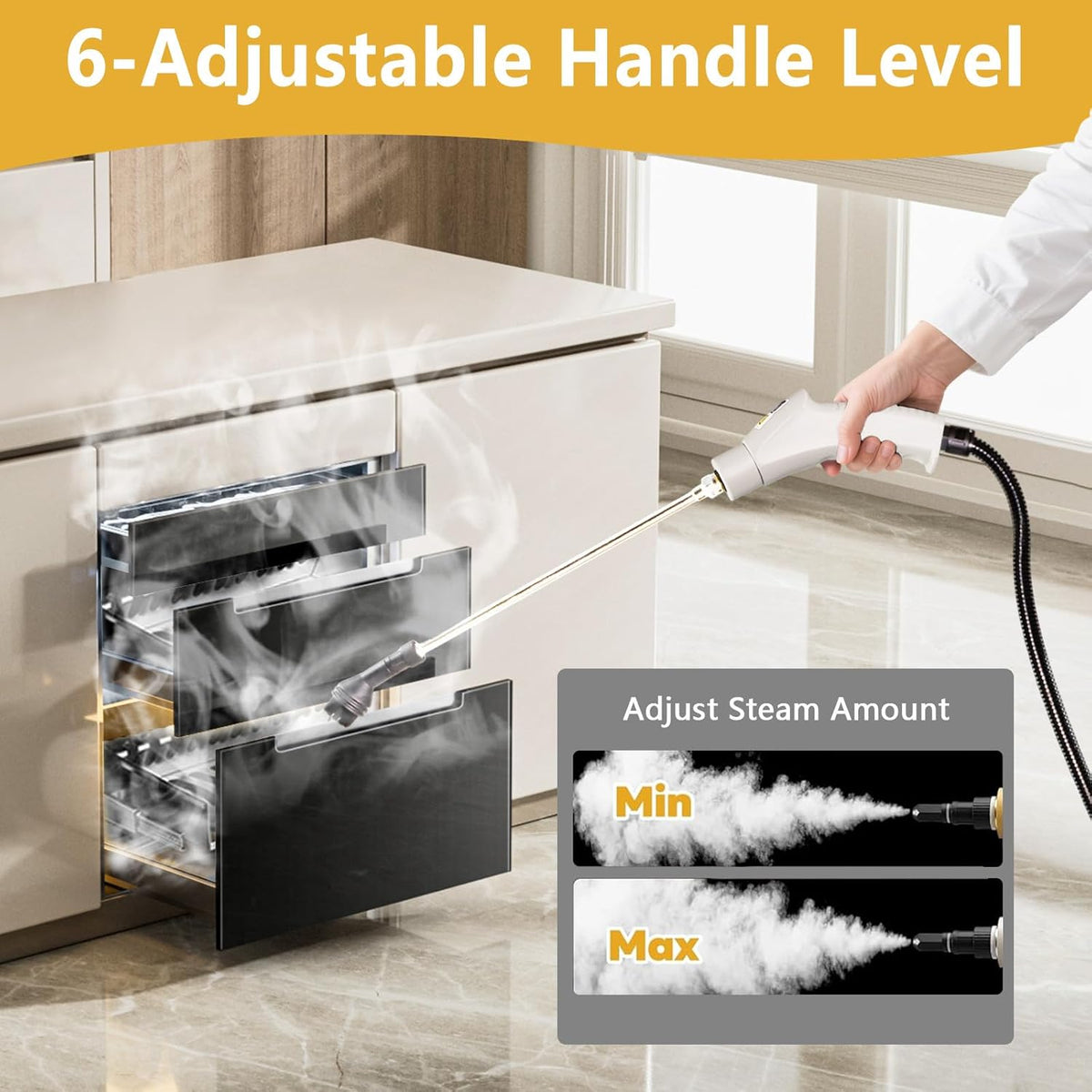 Handheld Steam Cleaner, 1000ml Water Tank, 15S Heat-up Time, Multipurpose Steamer for Home Use