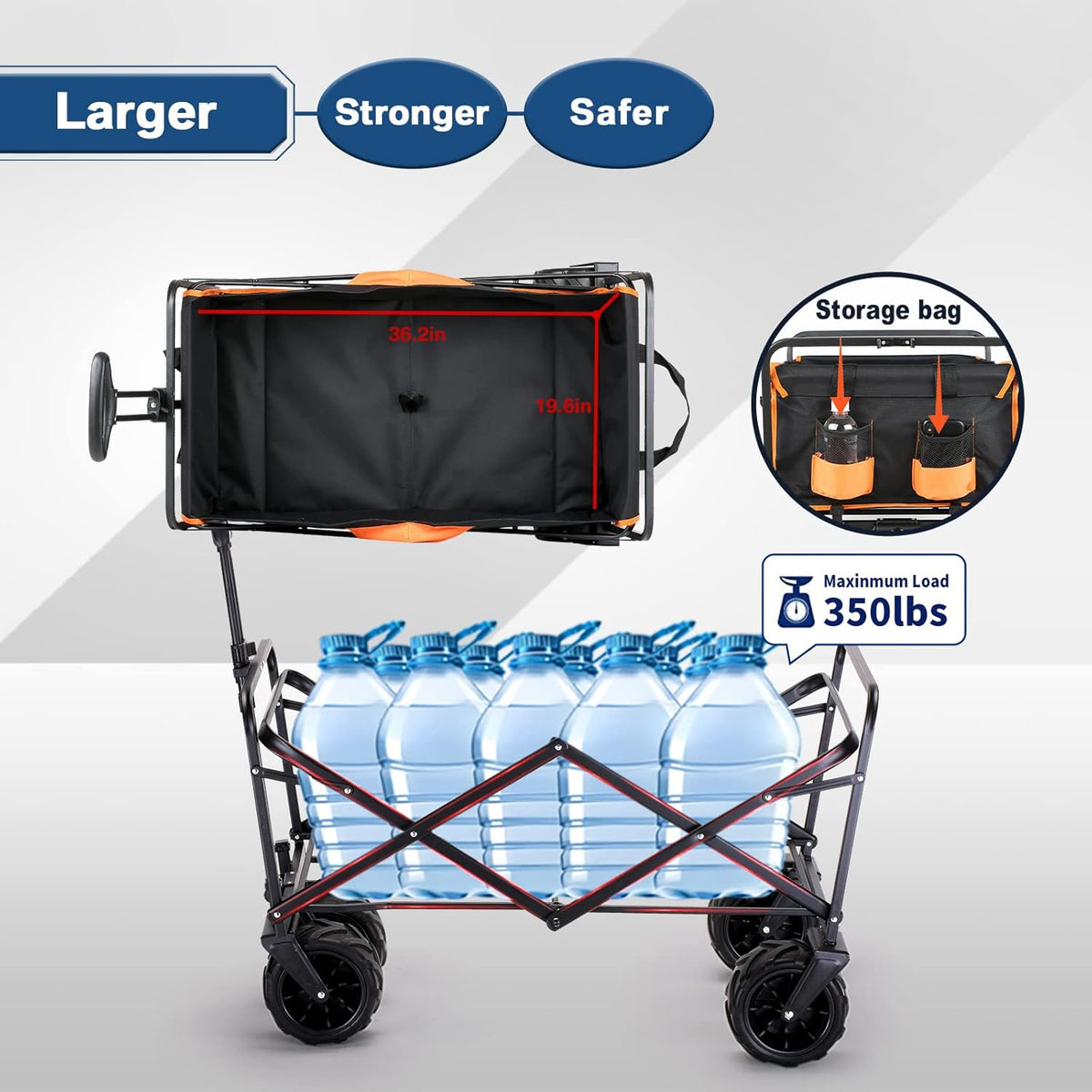 EchoSmile Heavy Duty 350 Lbs Capacity Collapsible Wagon, Outdoor Folding Camping Wagons, Grocery