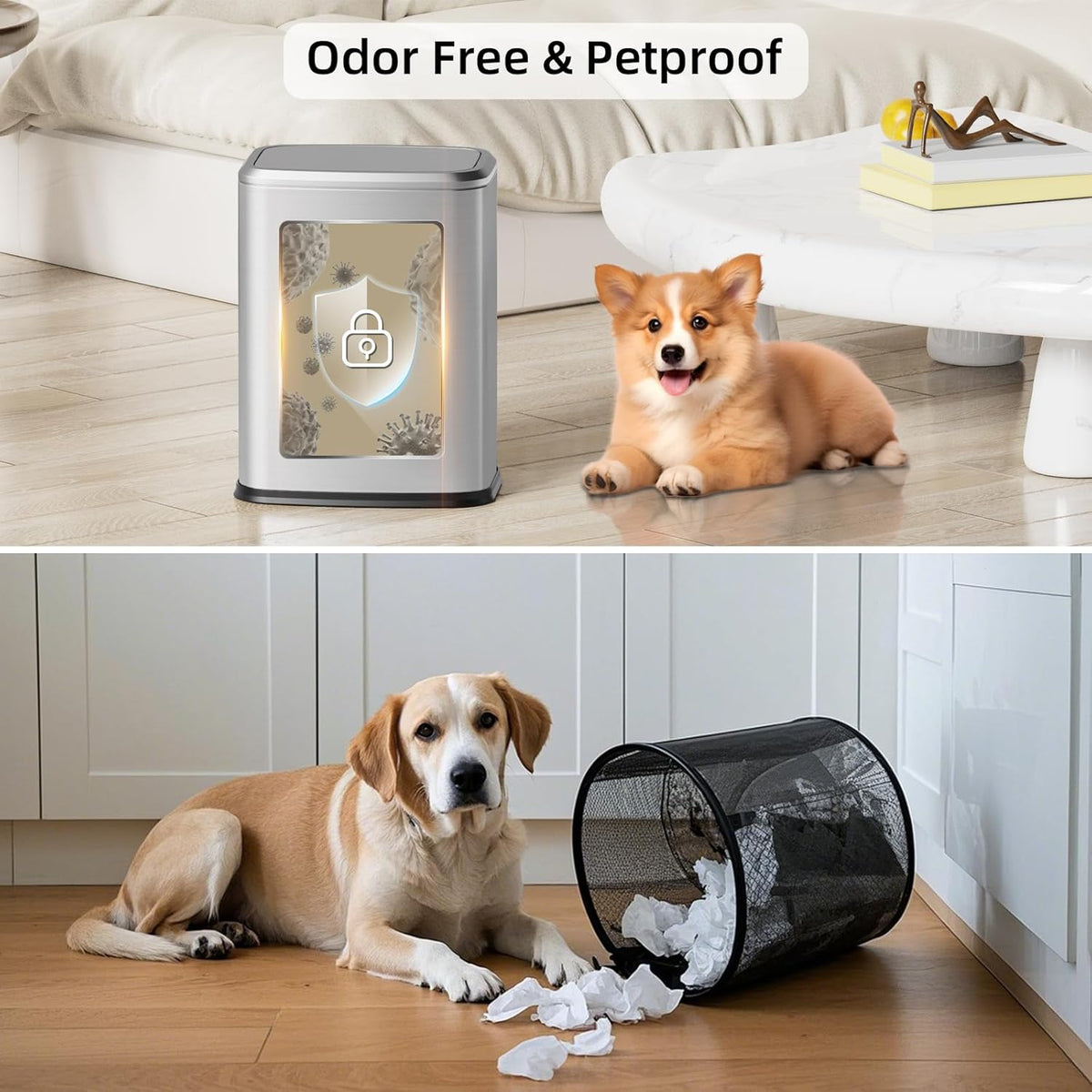8L/2.1 Gal Small Bathroom Trash Can with Lid, Swing-Top Rectangular Waste Bin, Stainless Steel