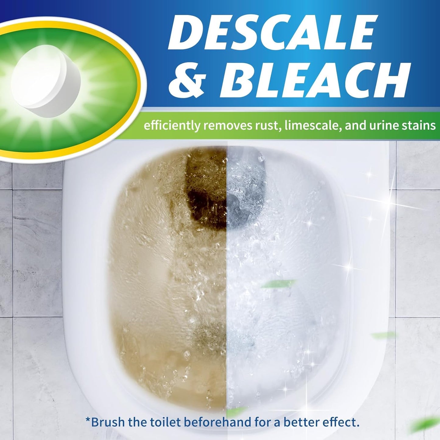 Toilet Bowl Cleaner Tablets - 60 PCS Automatic Bleach Toilet Cleaner Tablets, Slow-Releasing
