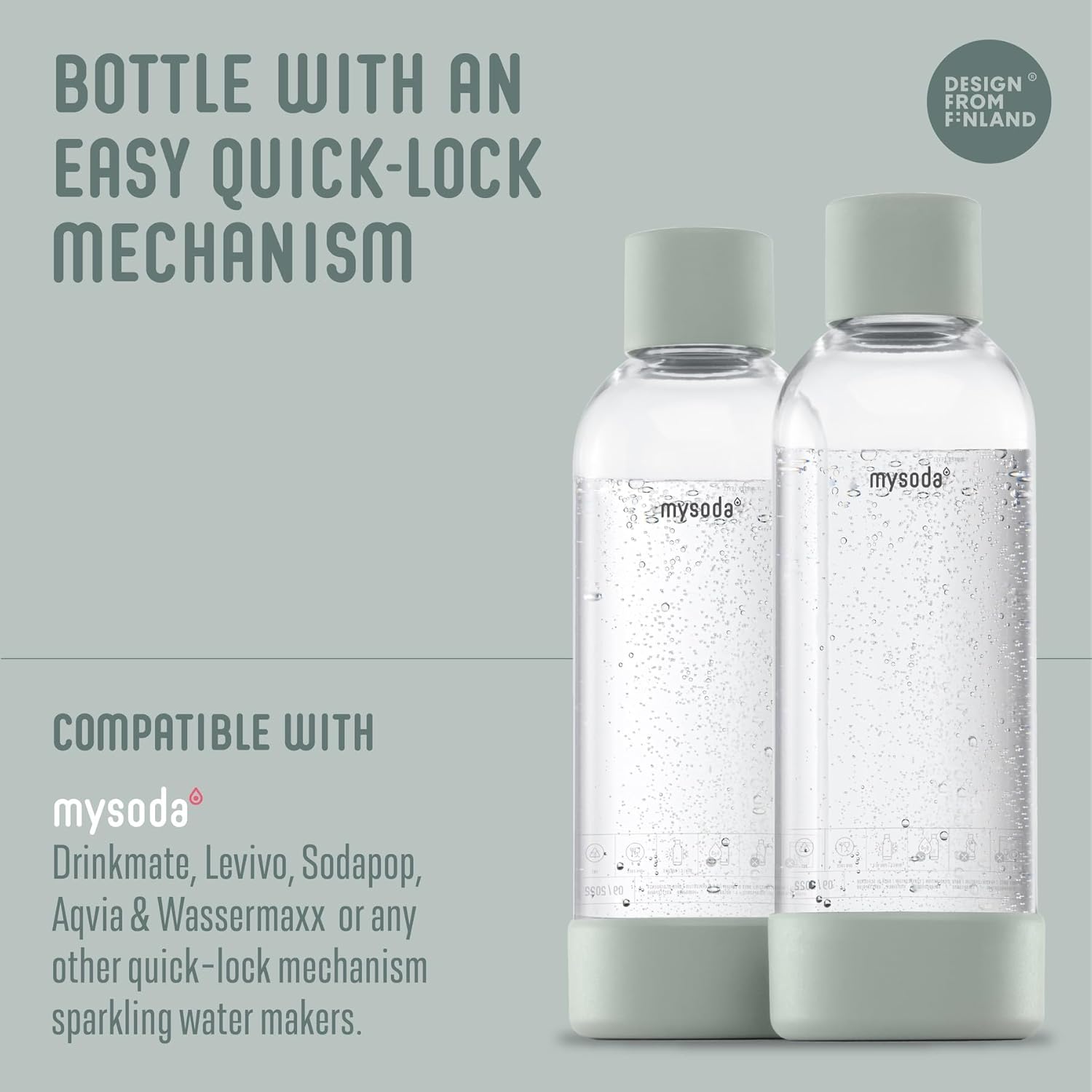 Mysoda Carbonating Bottles 2Pck 1L - Compatible with MySoda and any brands - Quick-Lock Reusable