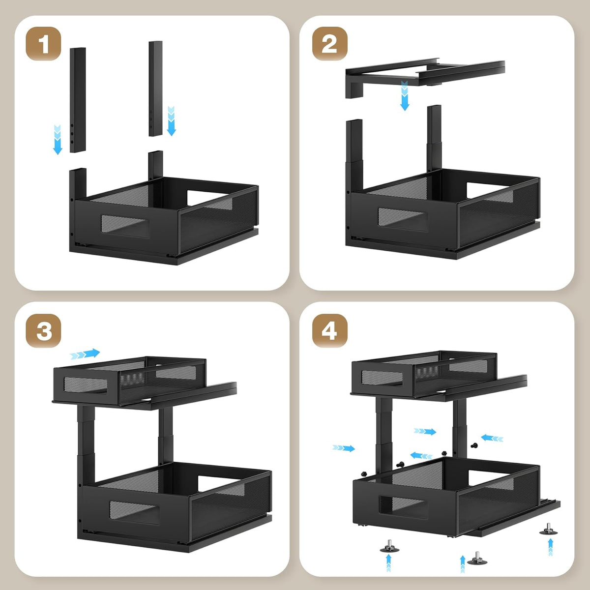 2 Pack Under Sink Organizer with Next-Gen Ball-Bearing Slides,2-Tier Pull Out Cabinet