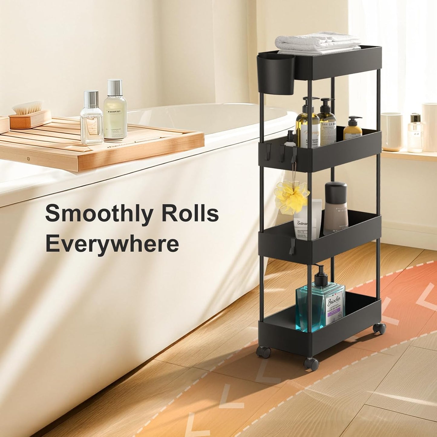 Pipishell Slim Storage Cart with Wheels - Bathroom Cart Organizer Storage, 4Tier Rolling Carts for