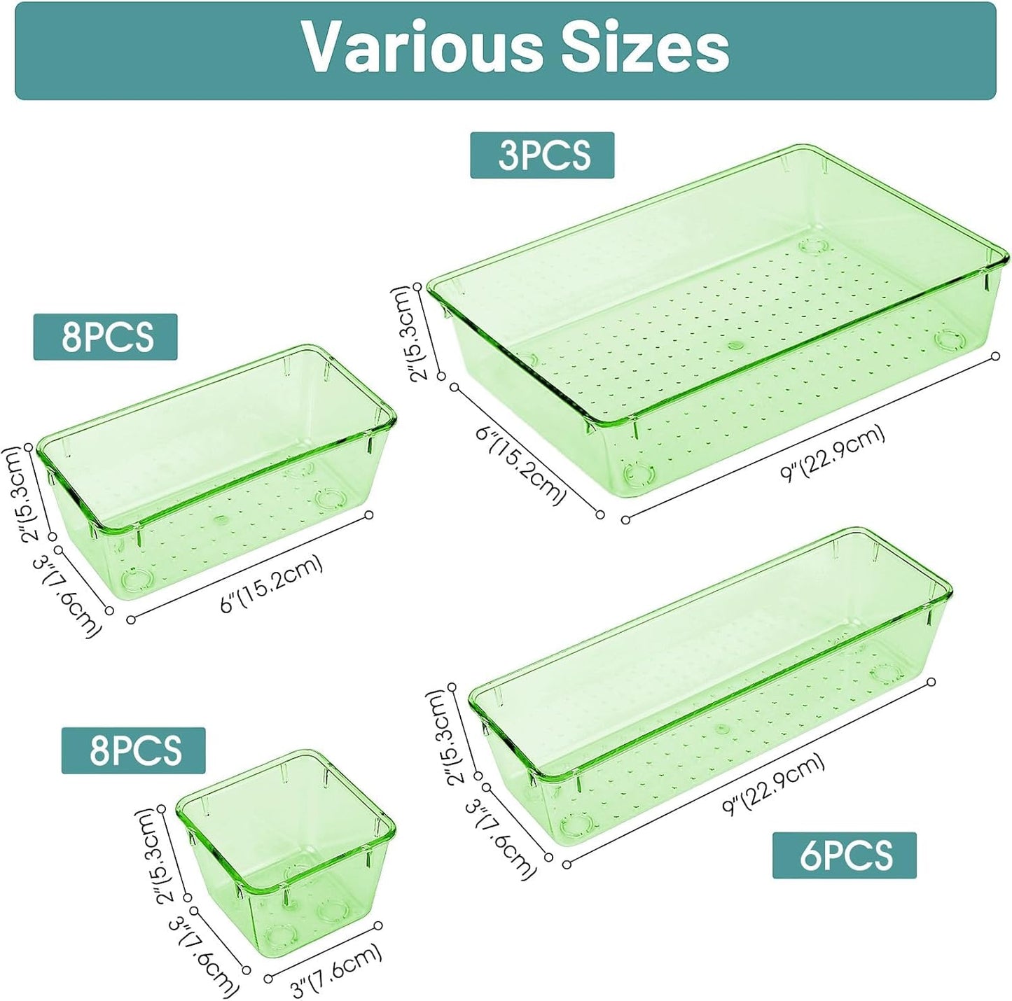 WOWBOX 25 PCS Plastic Drawer Organizer Set, 4 Sizes Desk Drawer Divider Organizers and Storage Bins