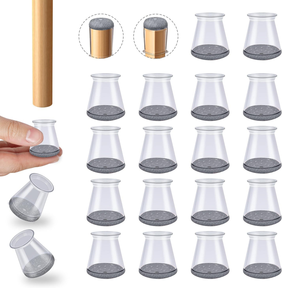 16 Pcs Chair Leg Protectors for Hardwood Floors, Silicone Felt Furniture Leg Cover Pad for