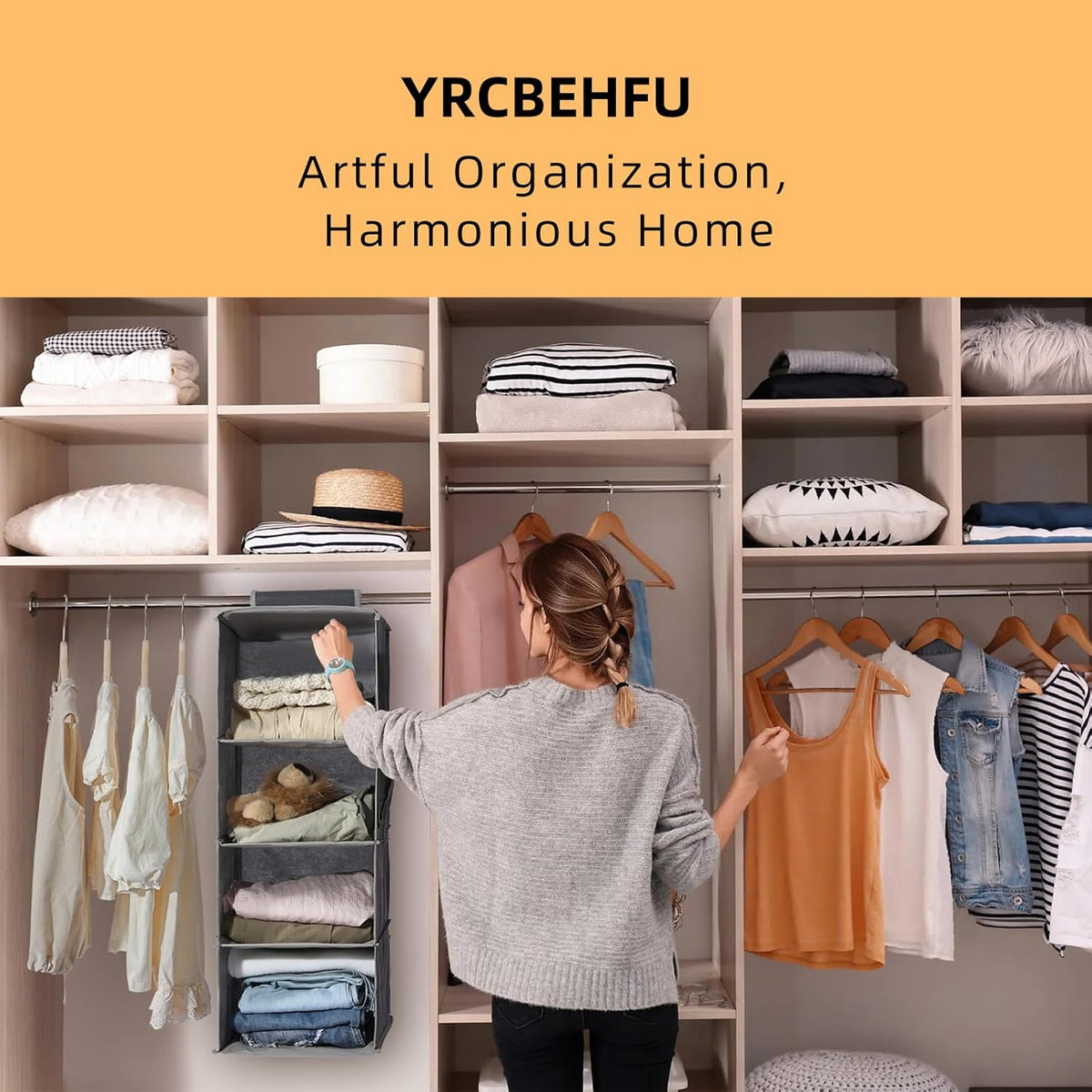2 Packs Hanging Closet Organizer Storage, 6-Shelf Hanging Shelves Clothes Organizer and Storage