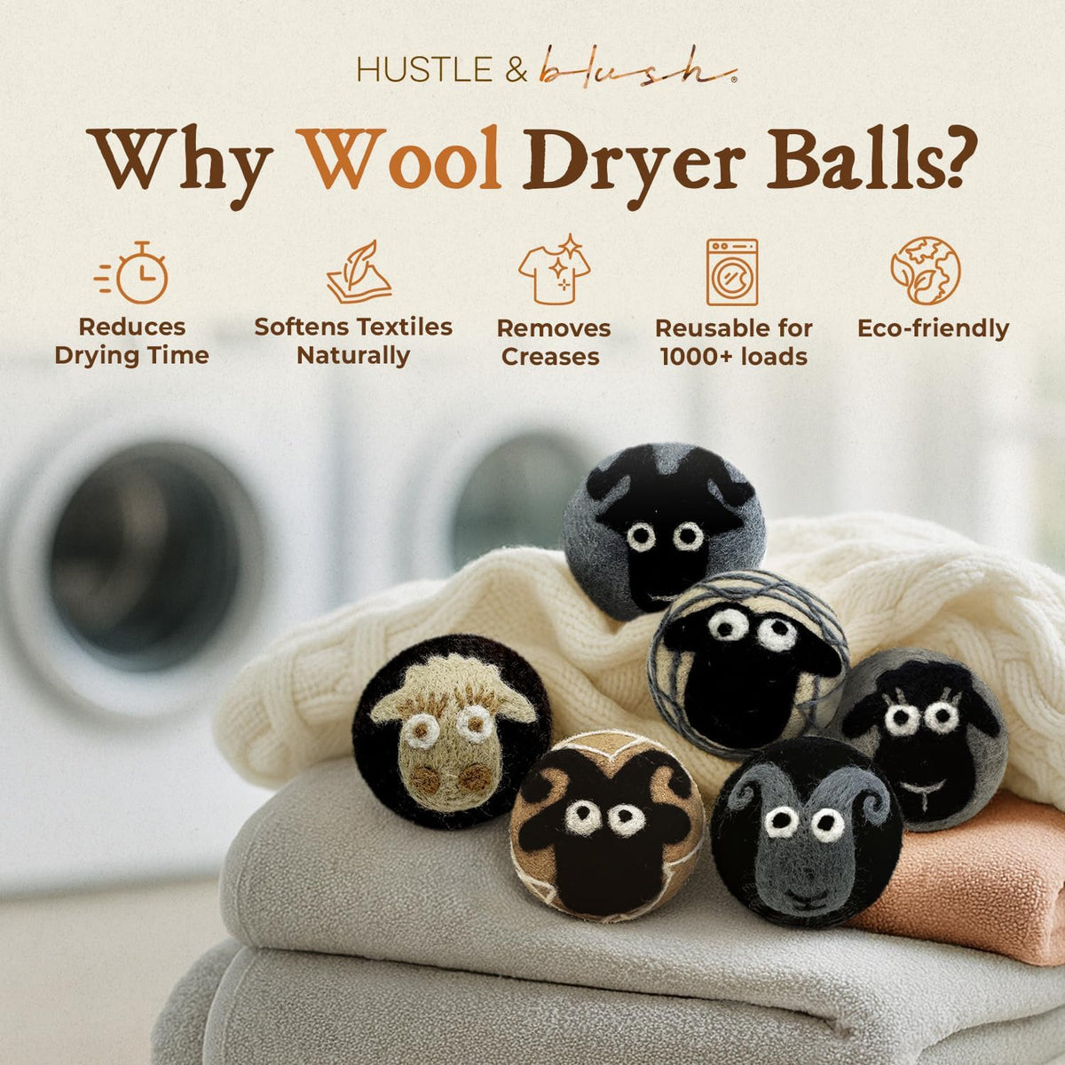 Fluff Ewes Wool Dryer Balls 6 Pack Premium New Zealand Wool Laundry Balls for Dryer, No Static