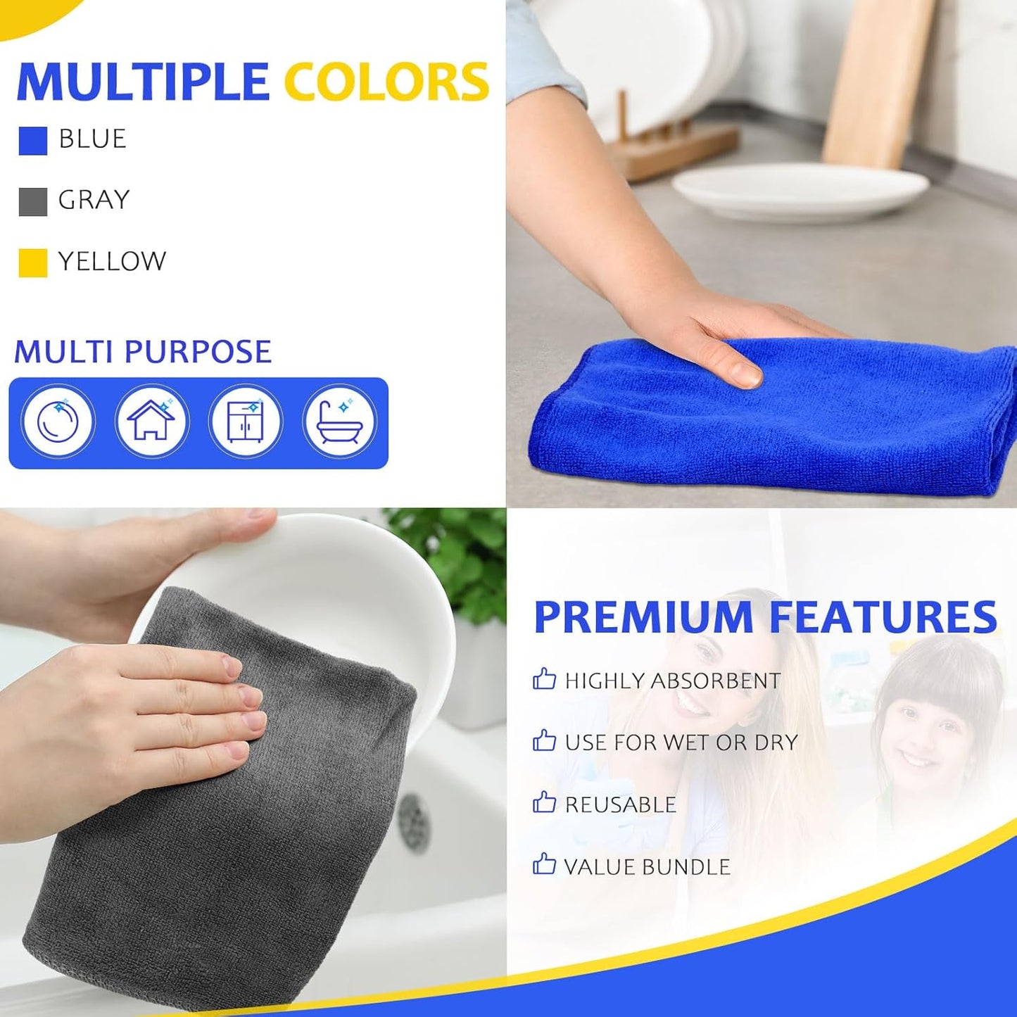 Nuenen Microfiber Cleaning Cloths for Cars 16 x 16 Inch Ultra Absorbent Car Towels Drying Reusable